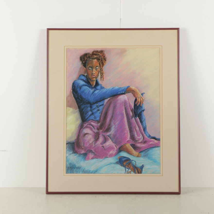 Virginia Roach Munroe Pastel Drawing on Paper of a Seated Woman
