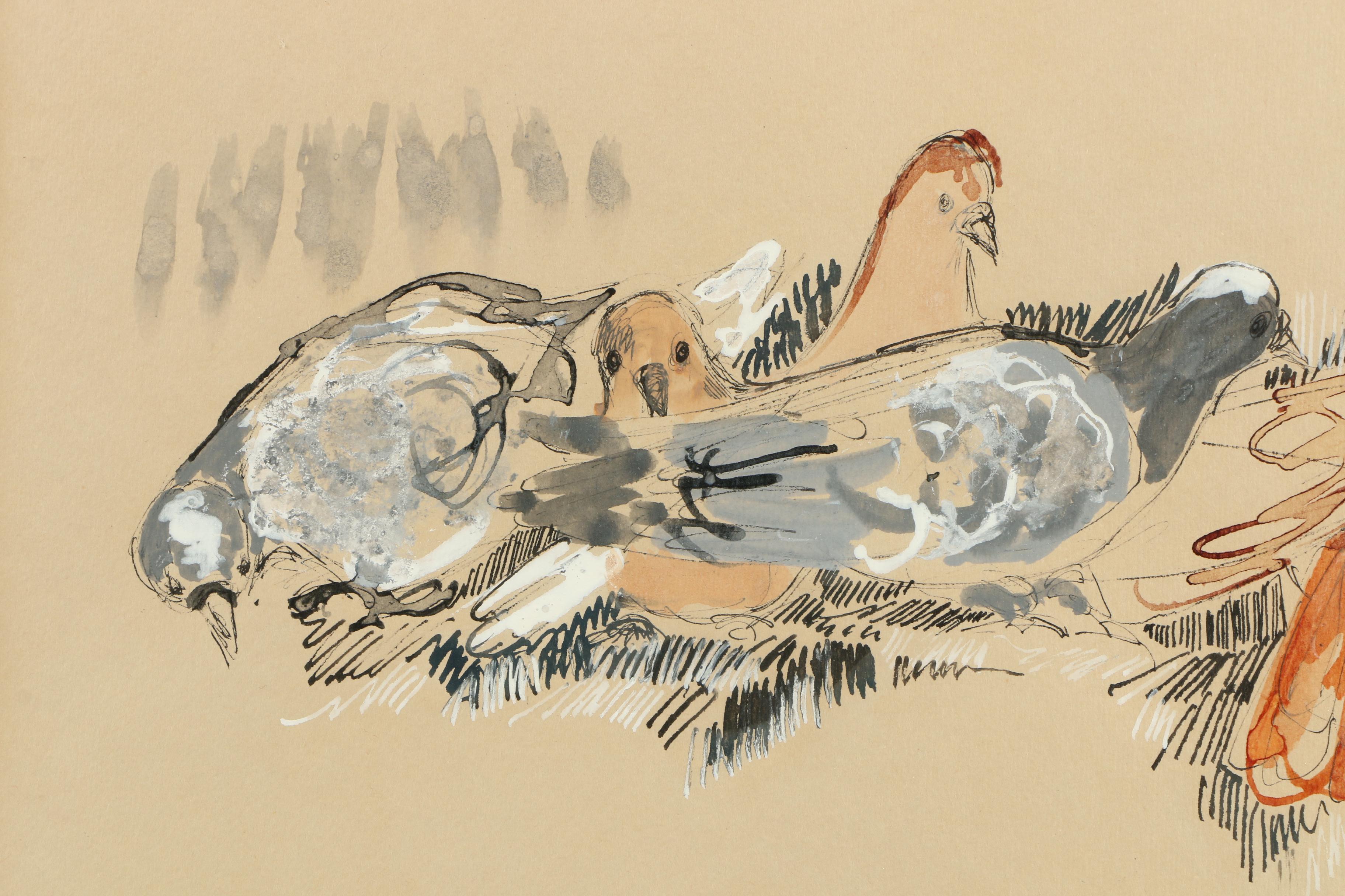 Dolona Roberts Pastel Ink Drawing "Pigeons"