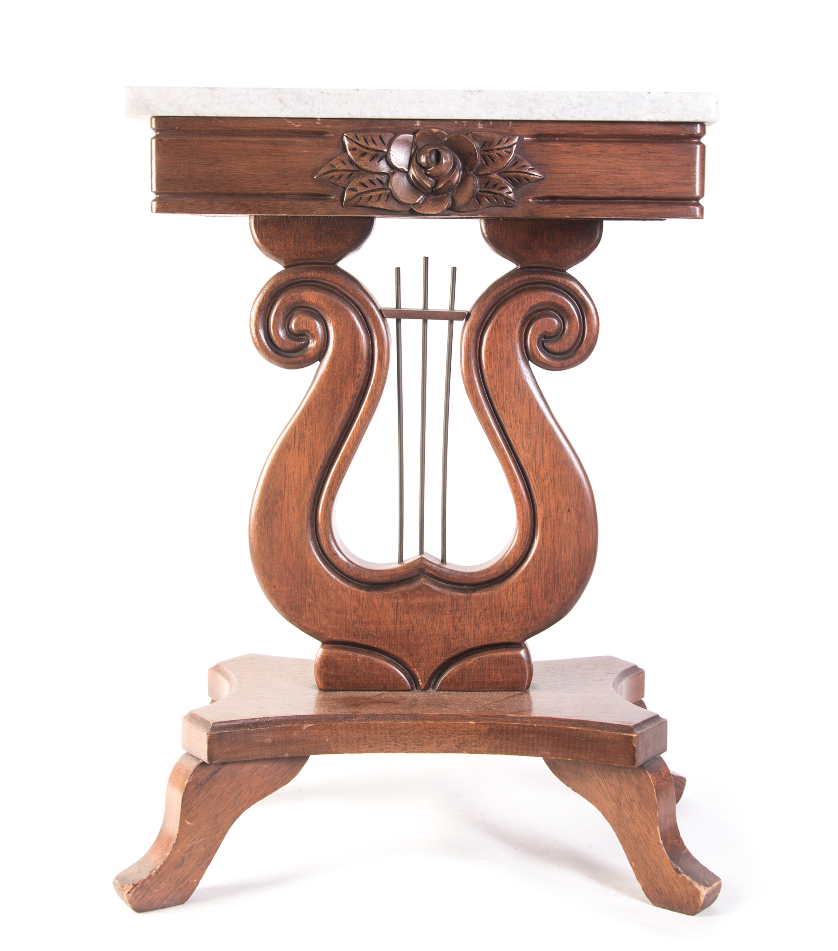 Victorian Style Marble Top Lyre Accent Tables