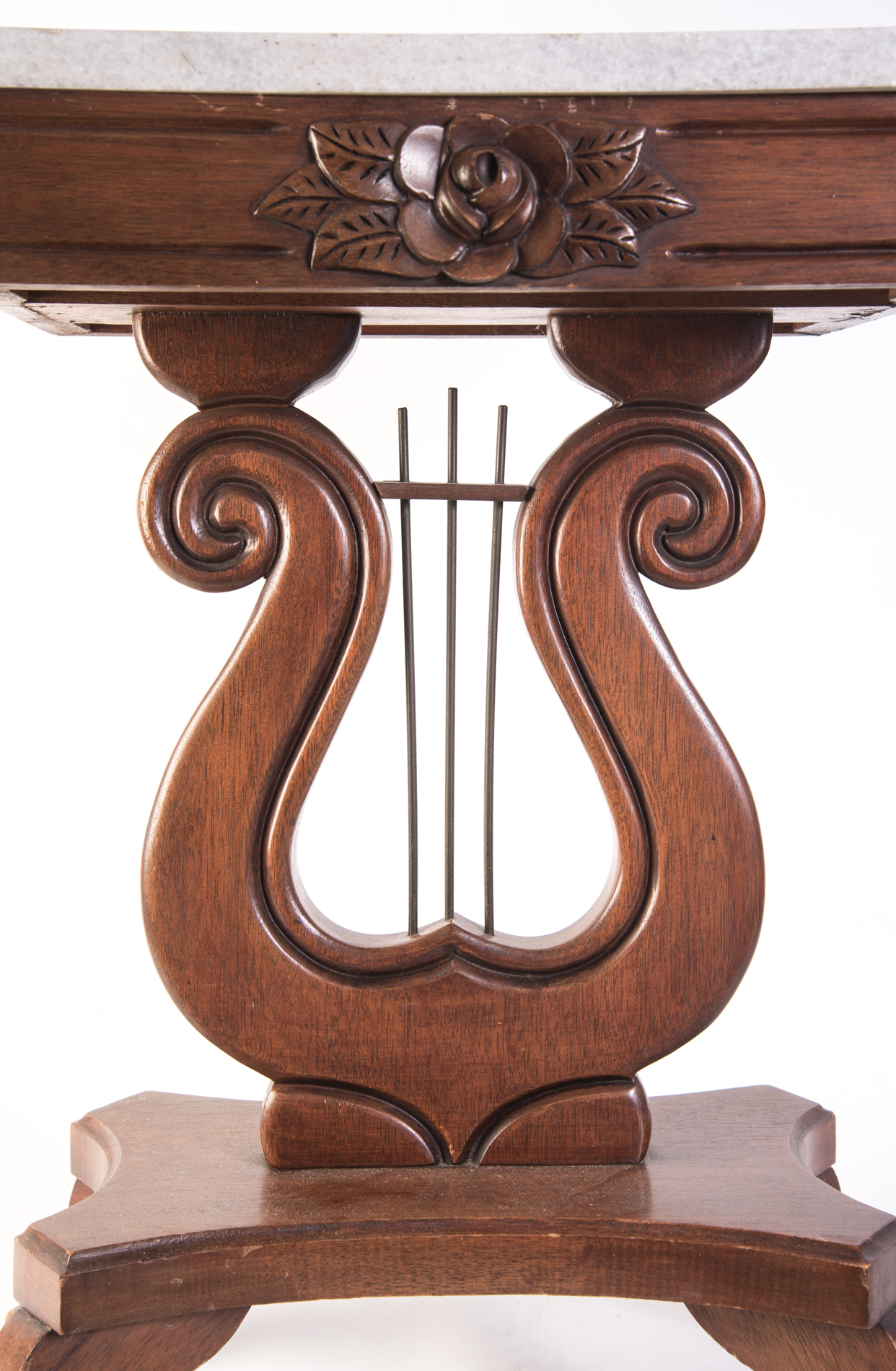 Victorian Style Marble Top Lyre Accent Tables
