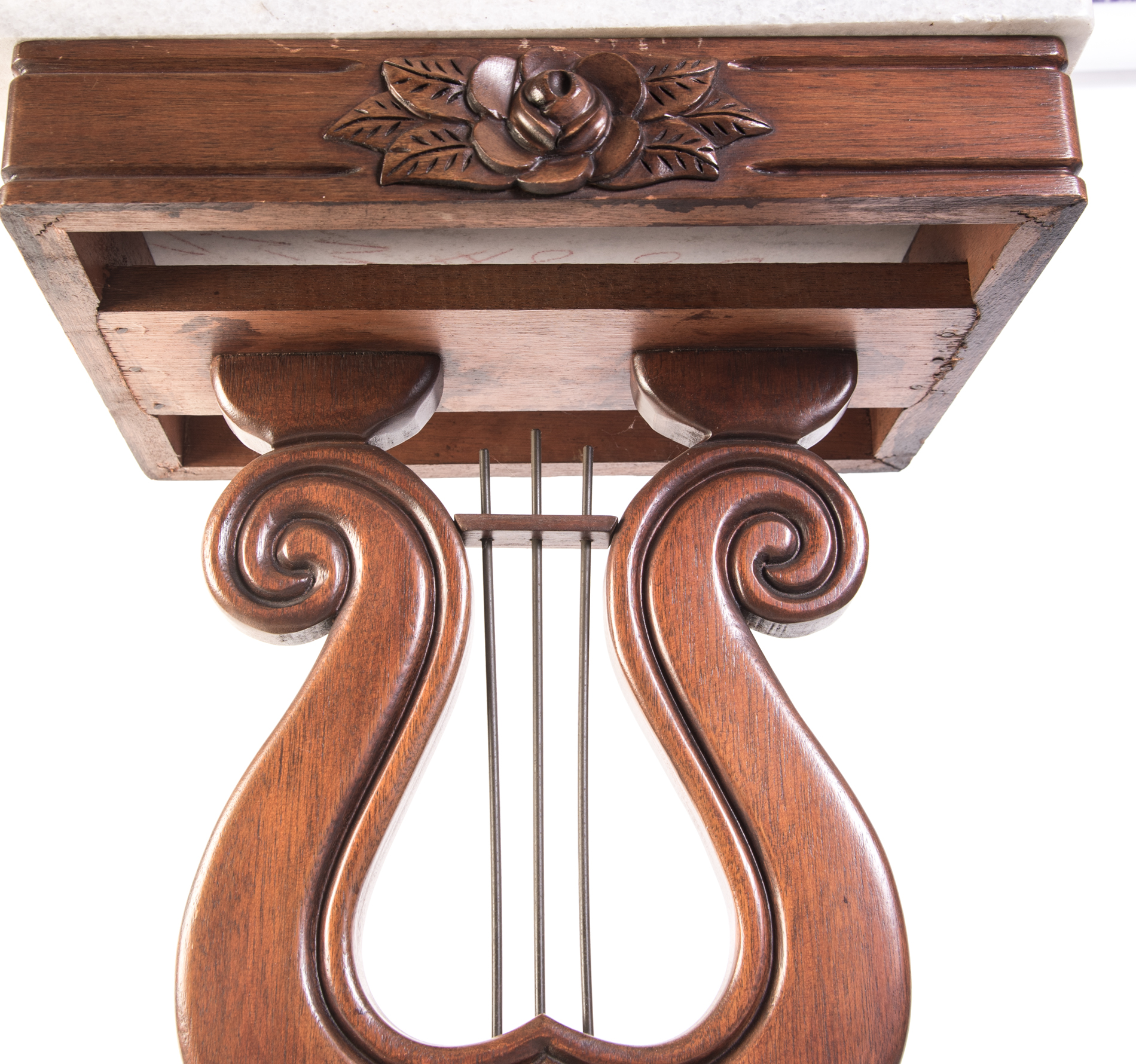 Victorian Style Marble Top Lyre Accent Tables