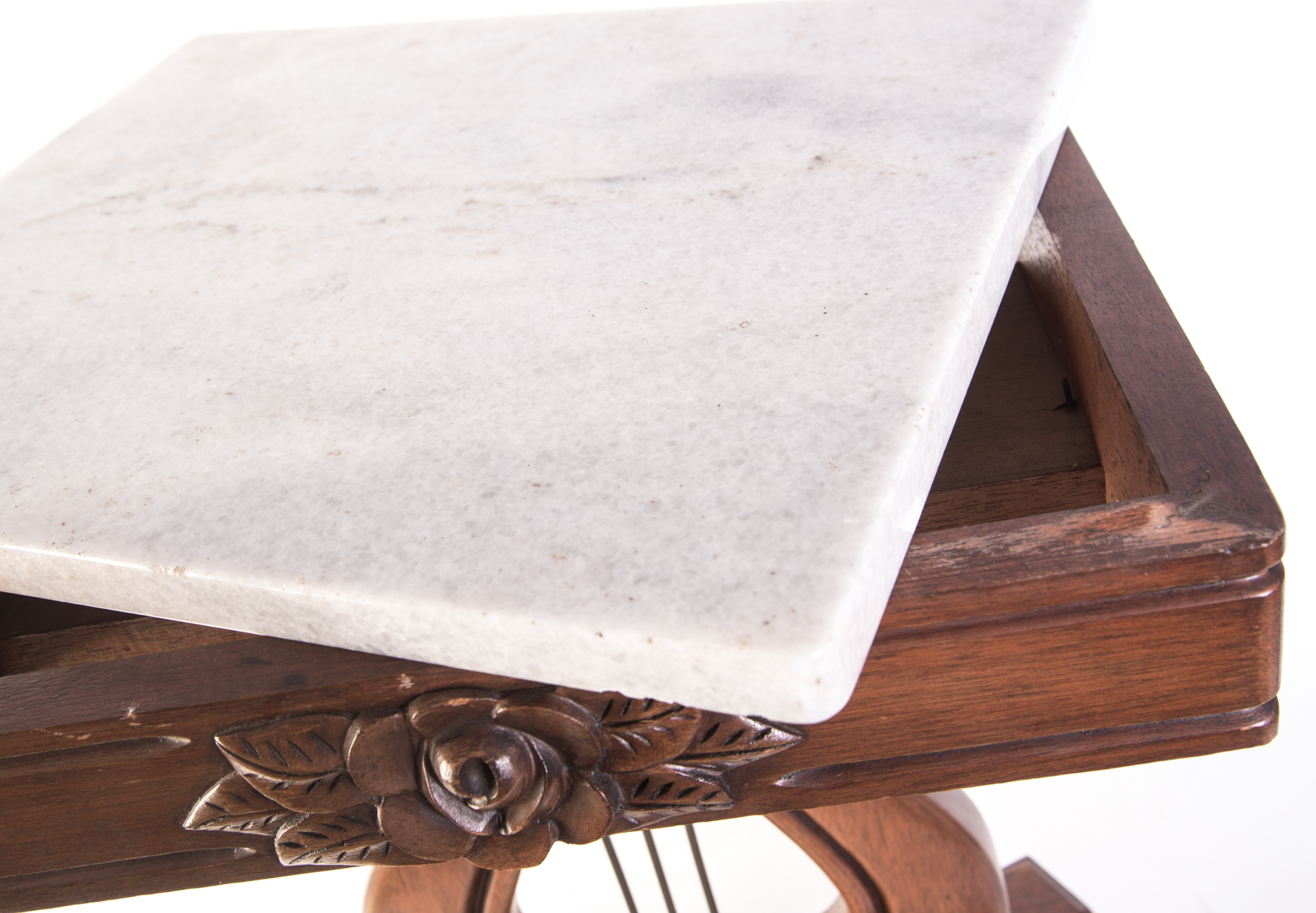Victorian Style Marble Top Lyre Accent Tables