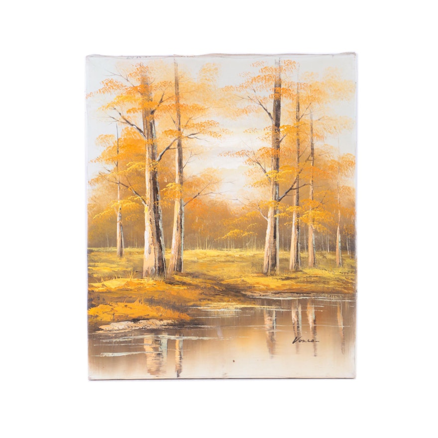 Signed Oil Painting on Canvas of Fall Landscape