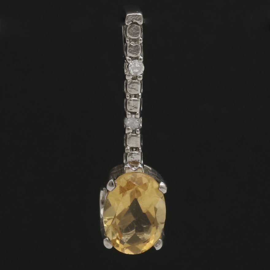 10K White Gold Citrine and Diamond Pendant