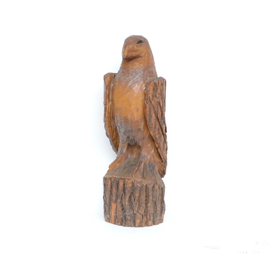 Hand-Carved Wooden Folk Art Eagle Sculpture