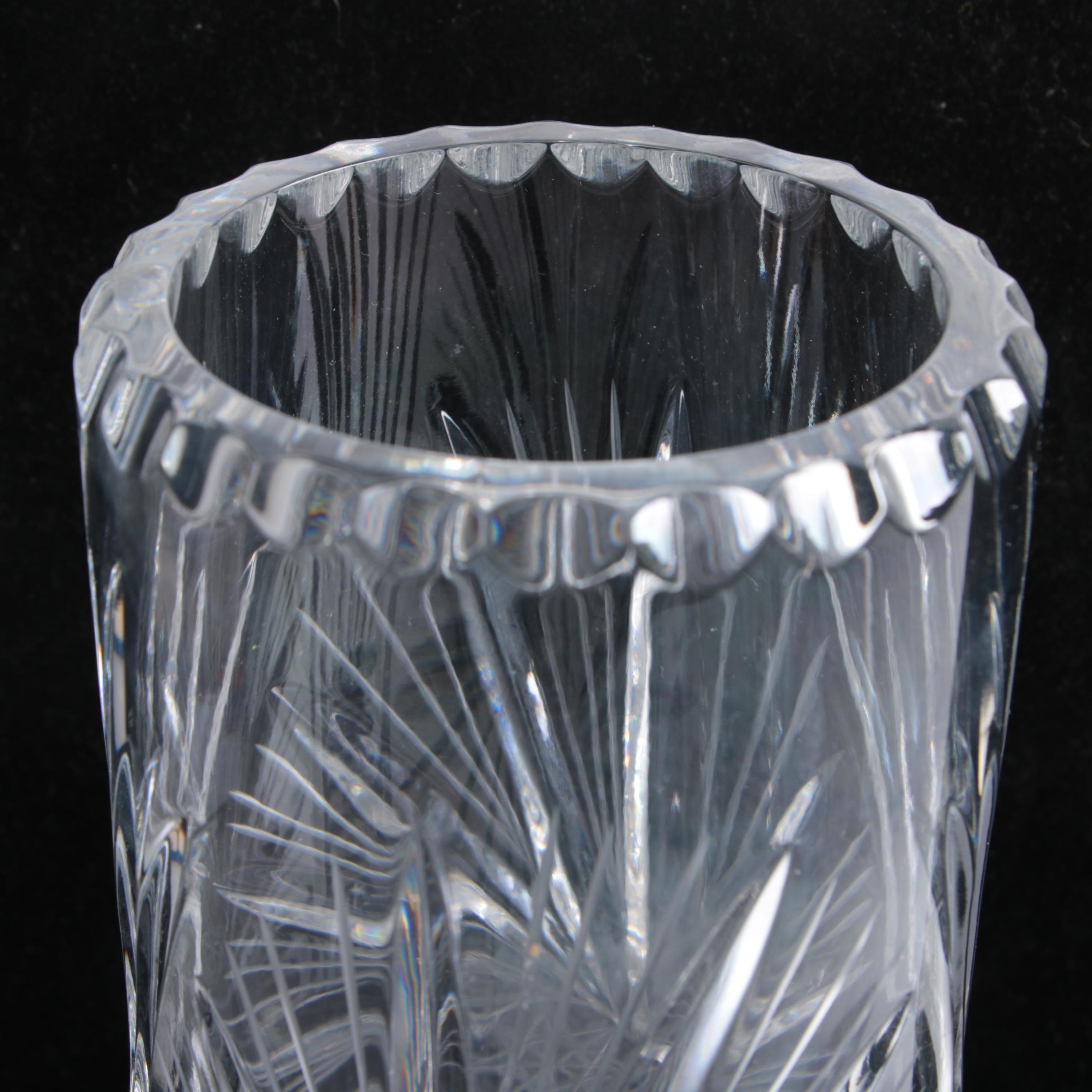 Sunburst and Swirl Hand Cut Crystal Vases