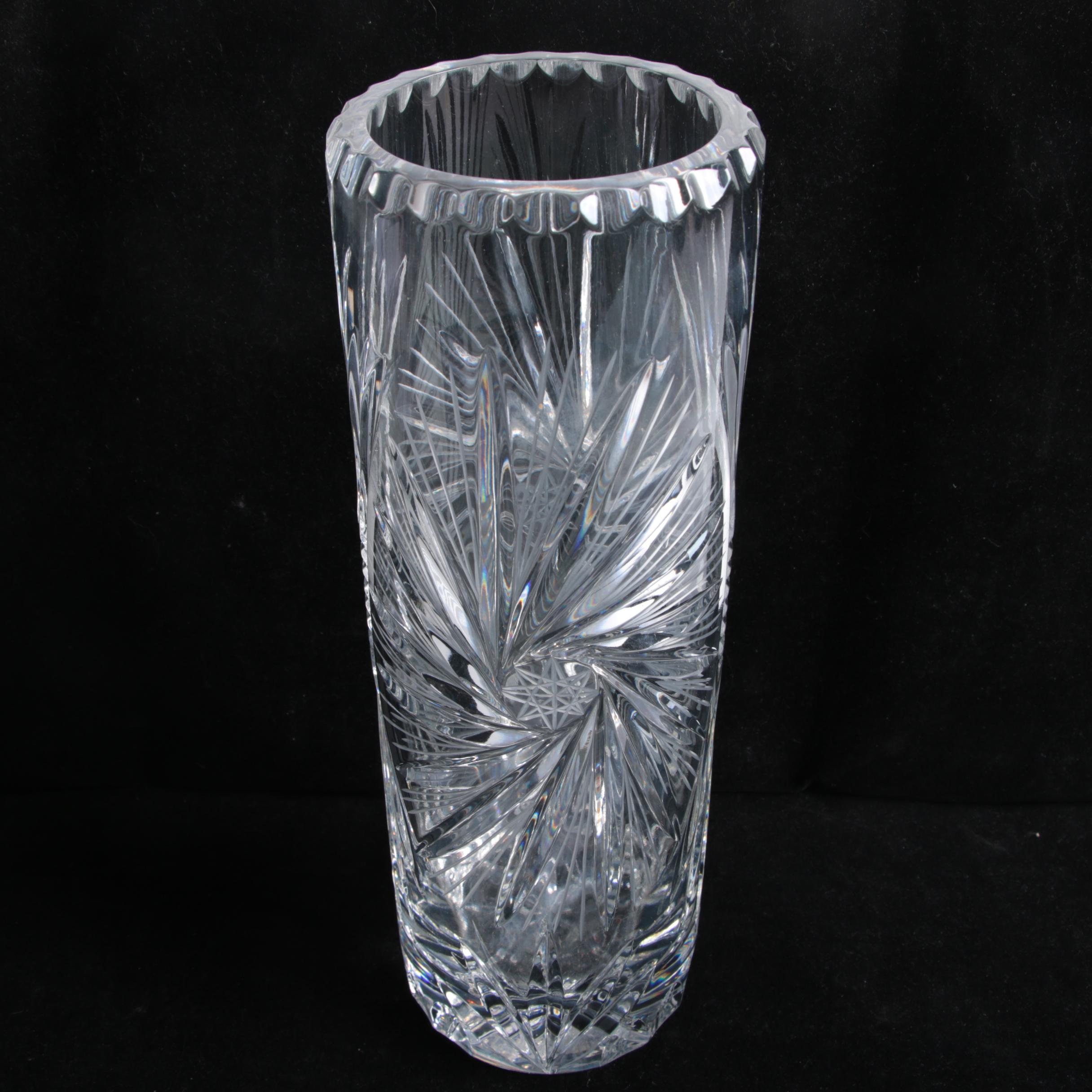 Sunburst and Swirl Hand Cut Crystal Vases