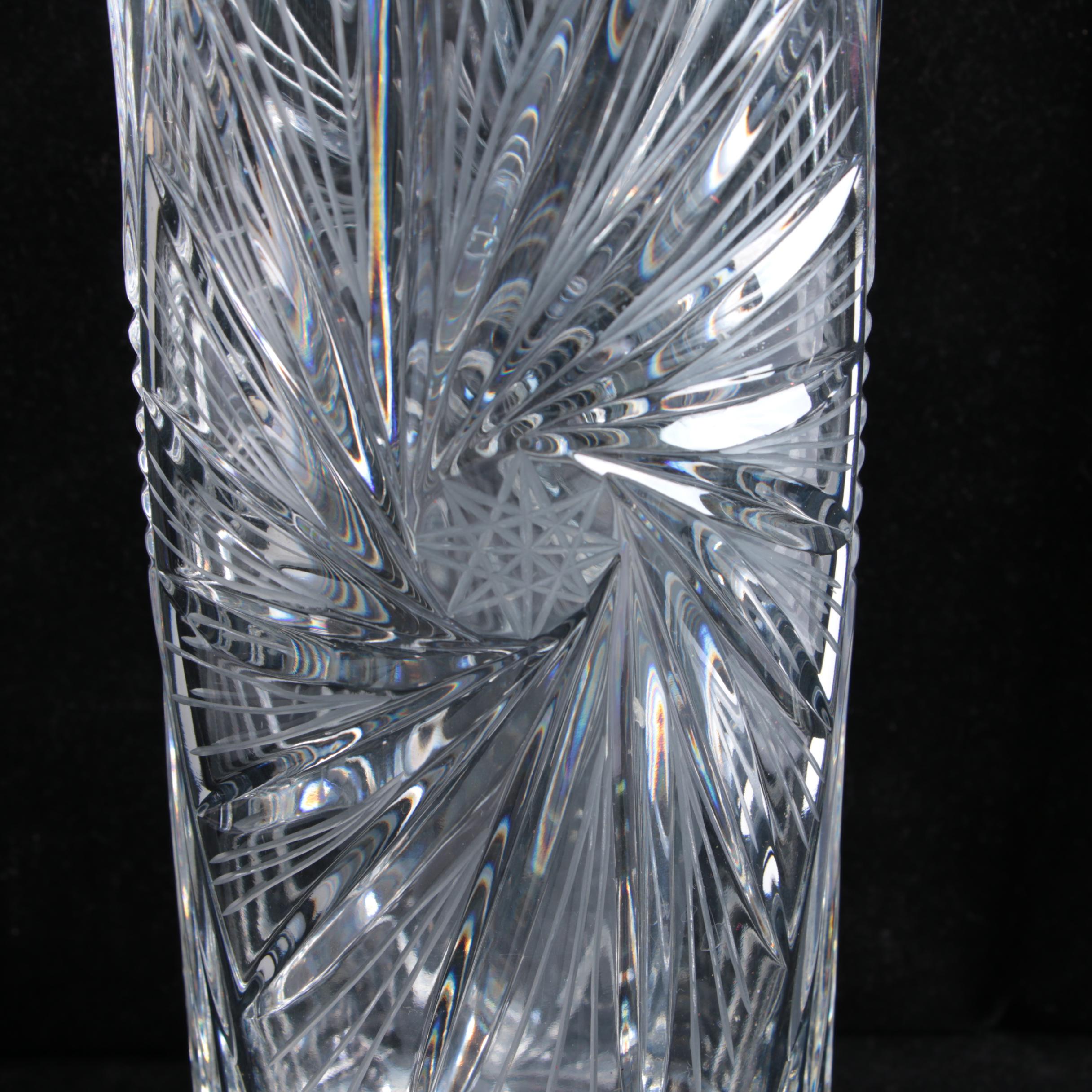 Sunburst and Swirl Hand Cut Crystal Vases