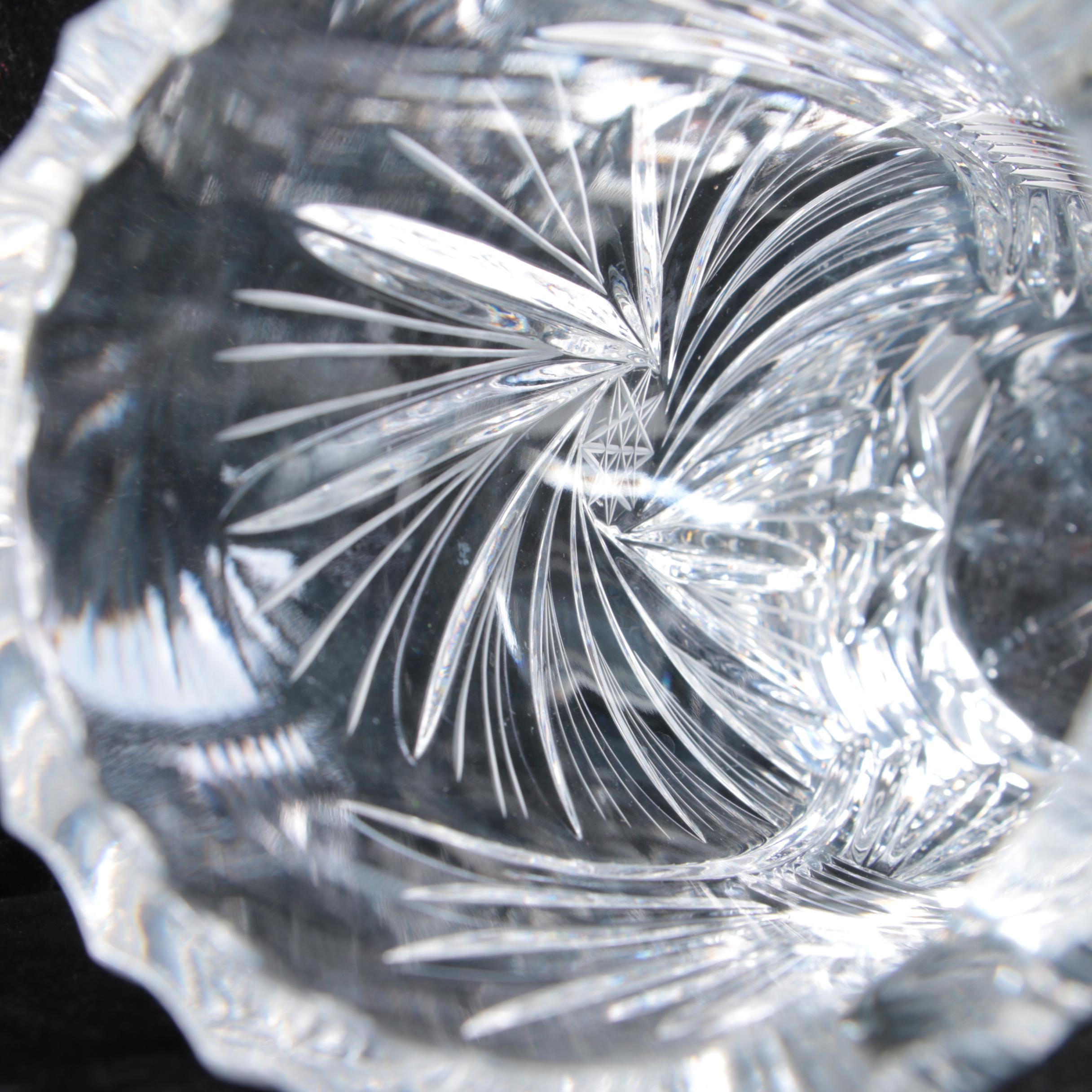 Sunburst and Swirl Hand Cut Crystal Vases