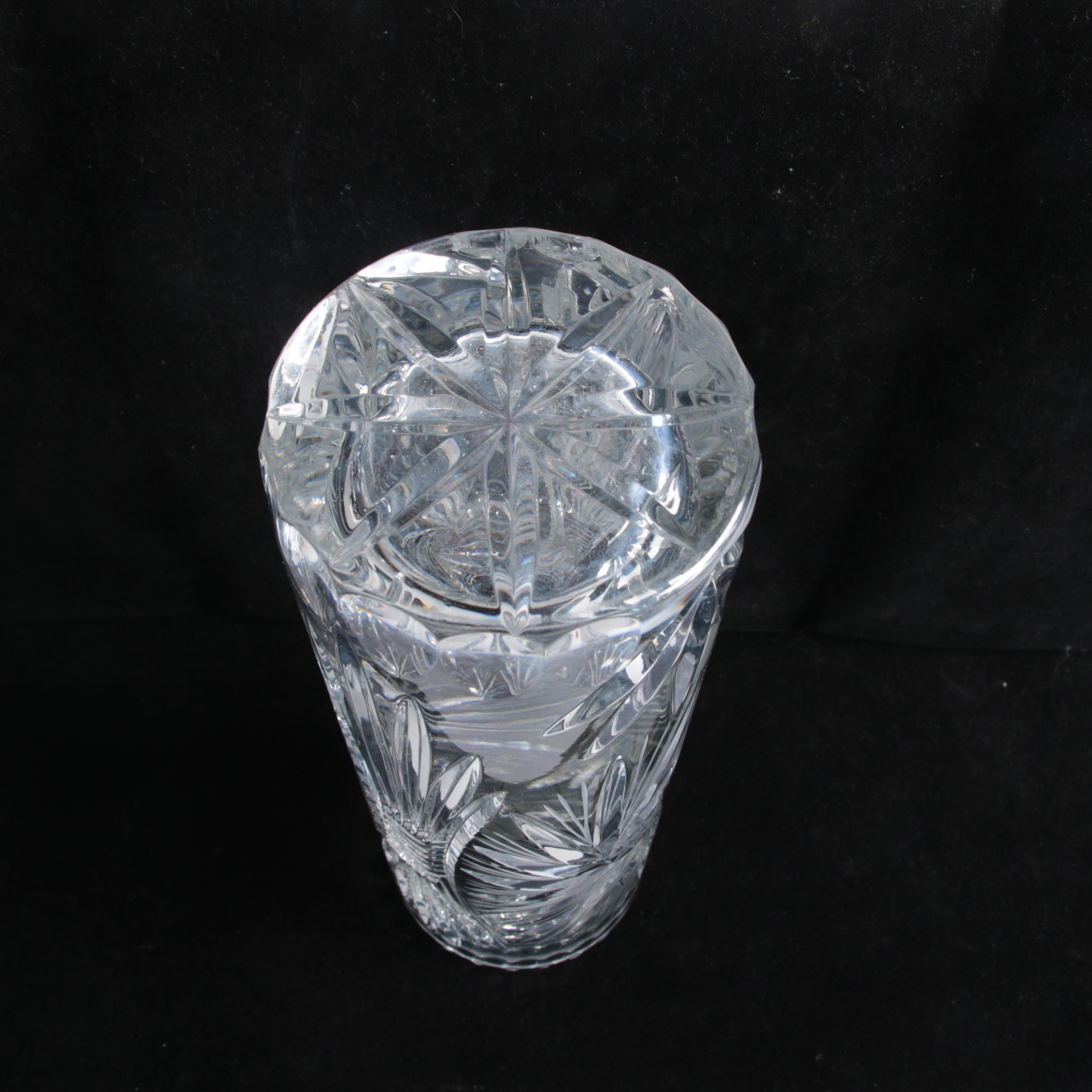 Sunburst and Swirl Hand Cut Crystal Vases