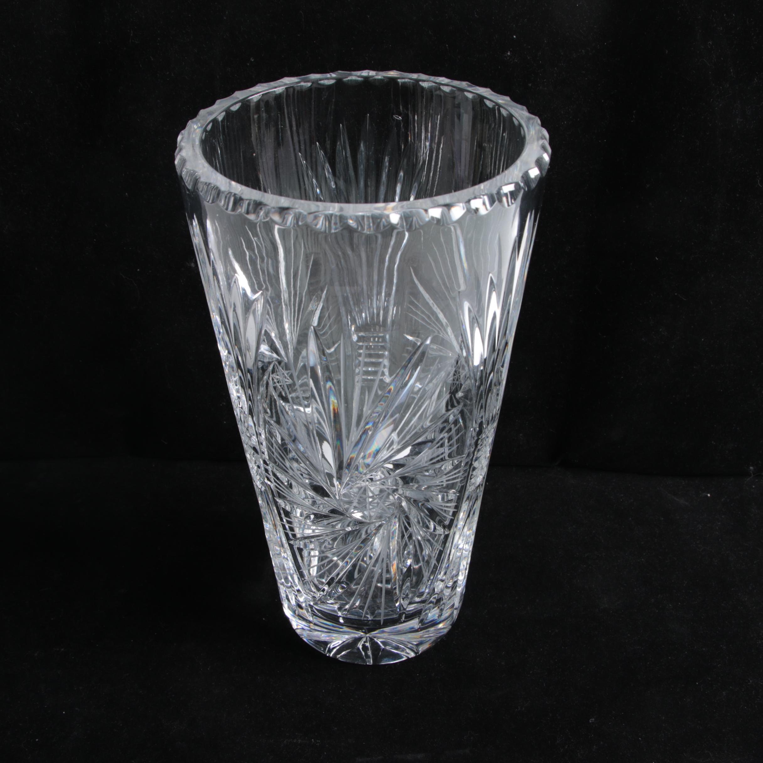 Sunburst and Swirl Hand Cut Crystal Vases