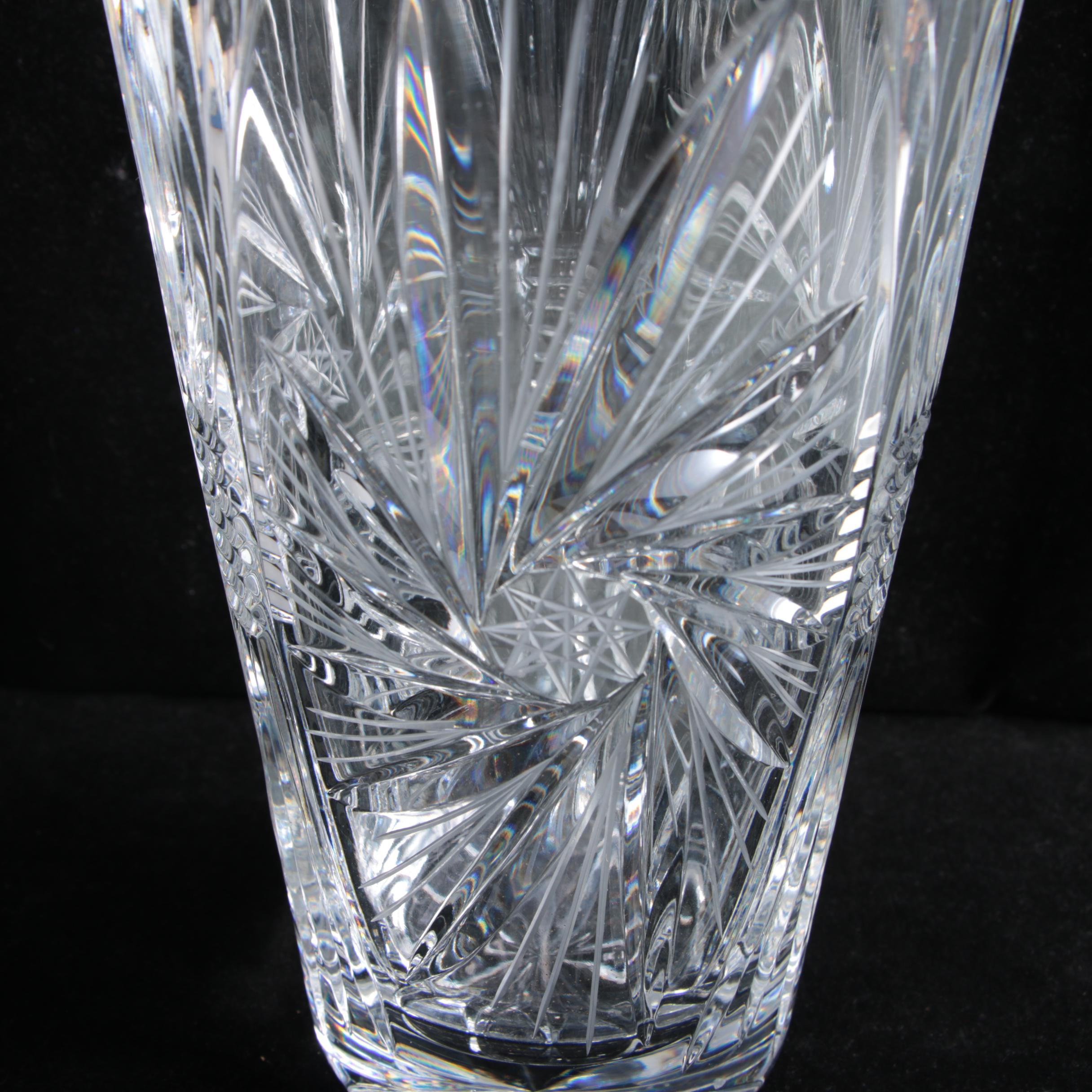 Sunburst and Swirl Hand Cut Crystal Vases