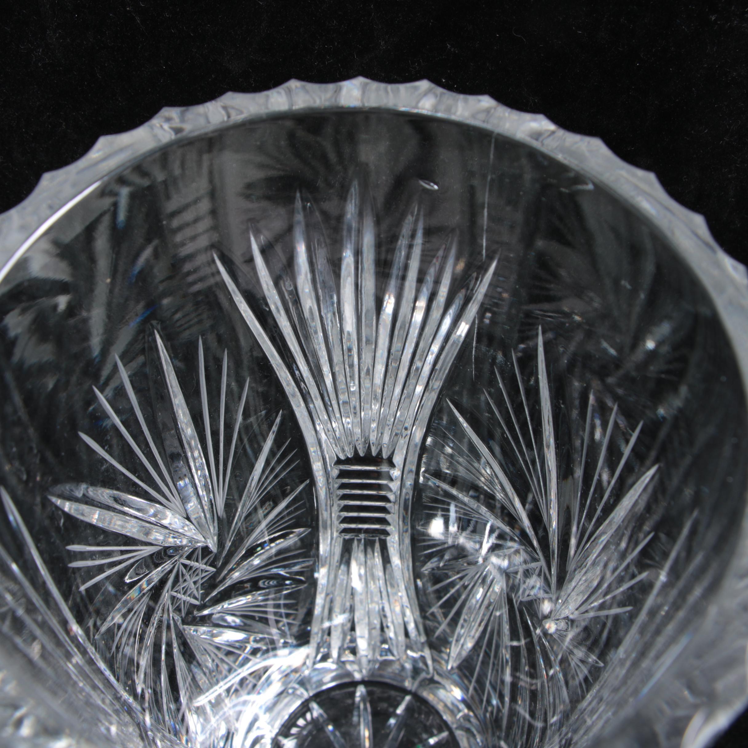 Sunburst and Swirl Hand Cut Crystal Vases