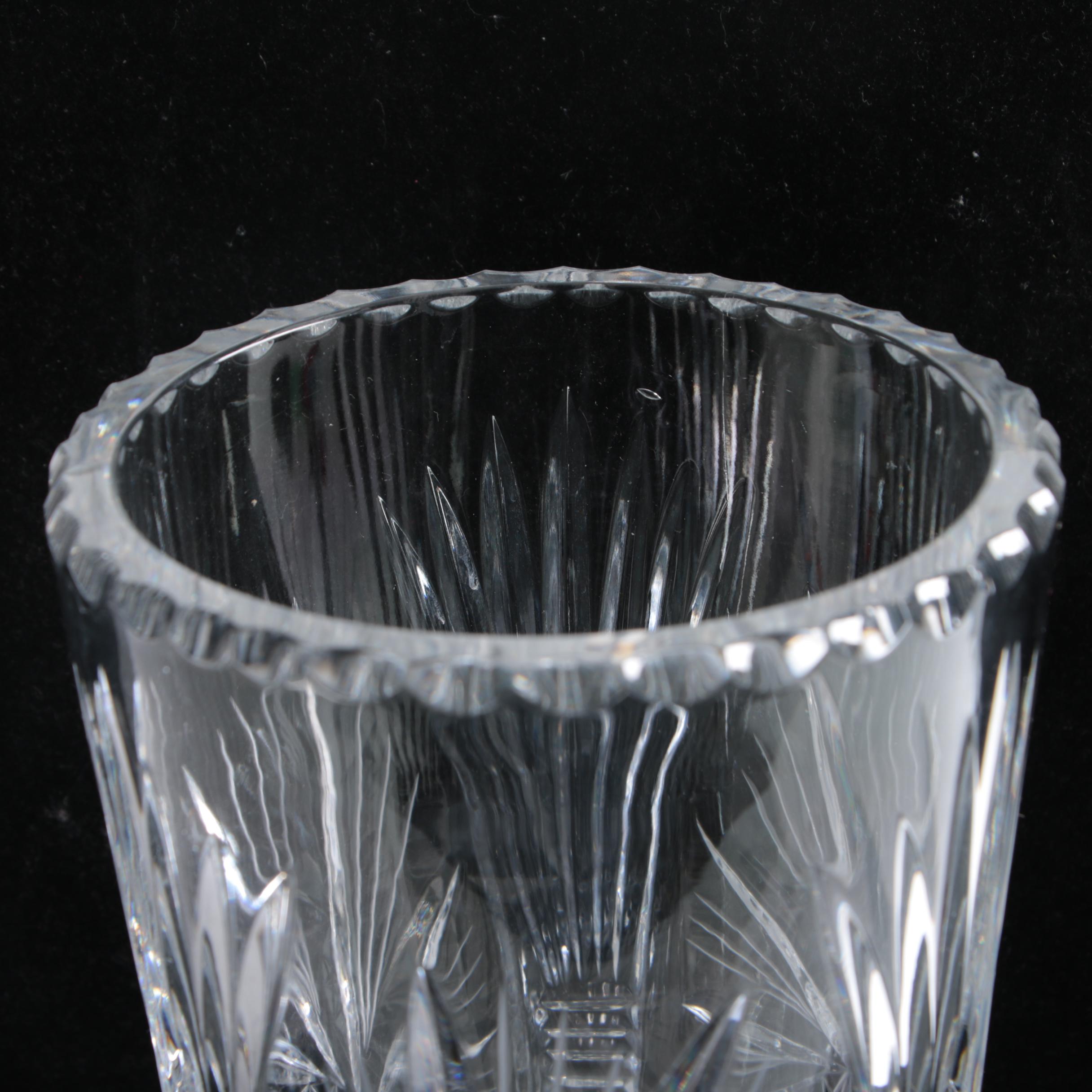 Sunburst and Swirl Hand Cut Crystal Vases