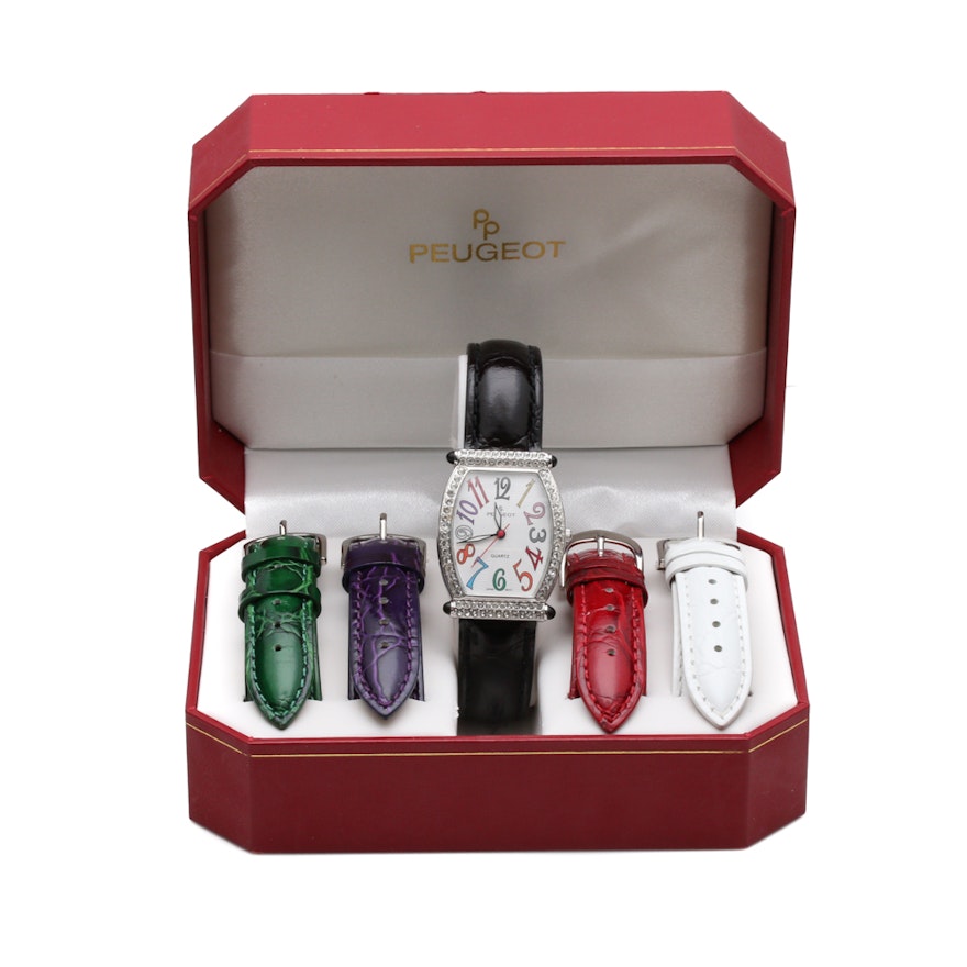 Peugeot Wristwatch Set with Interchangeable Leather Bands