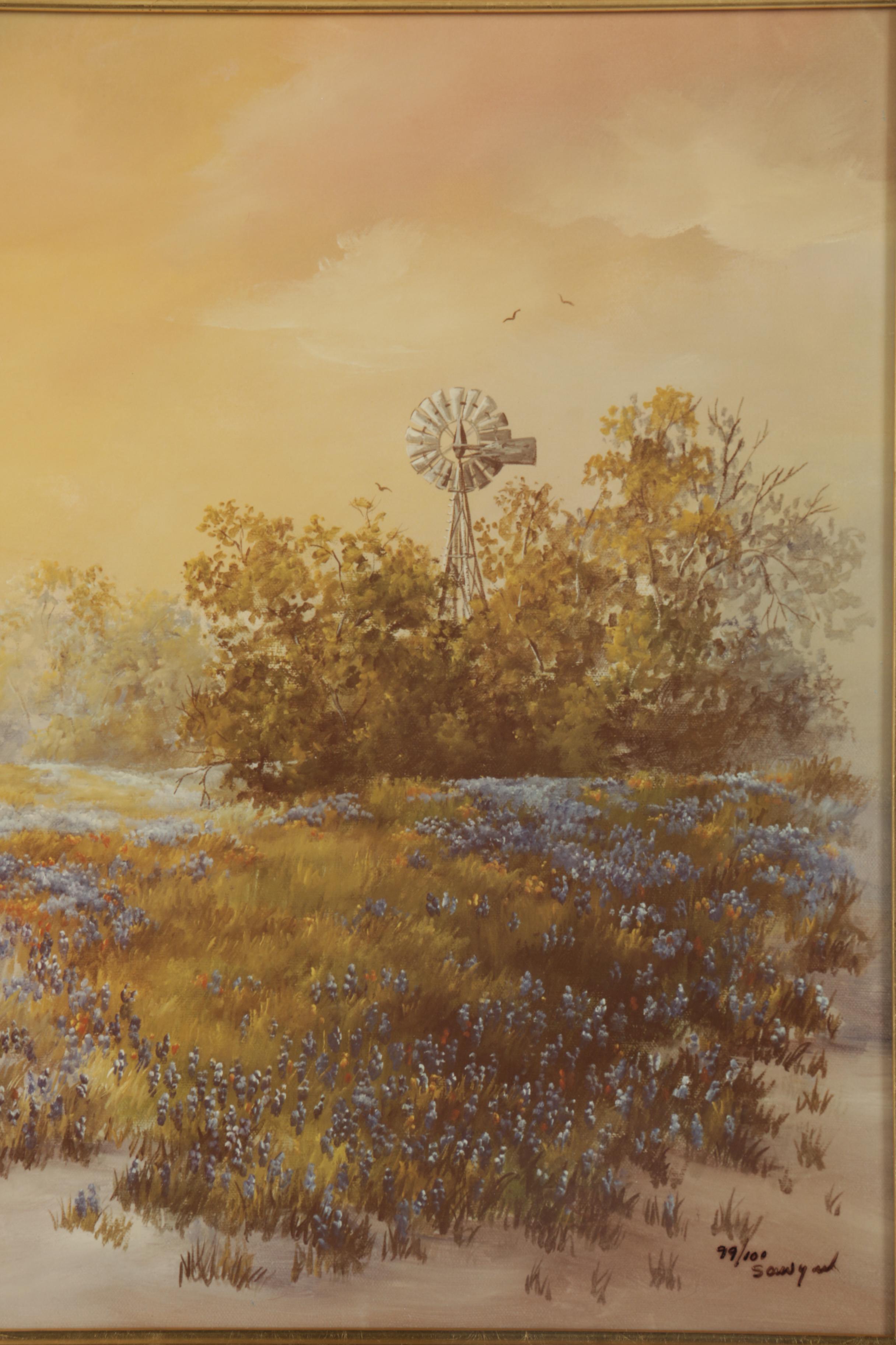 Laura Lou Sawyer Reproduction Prints Featuring "Blue bonnet Sunset"