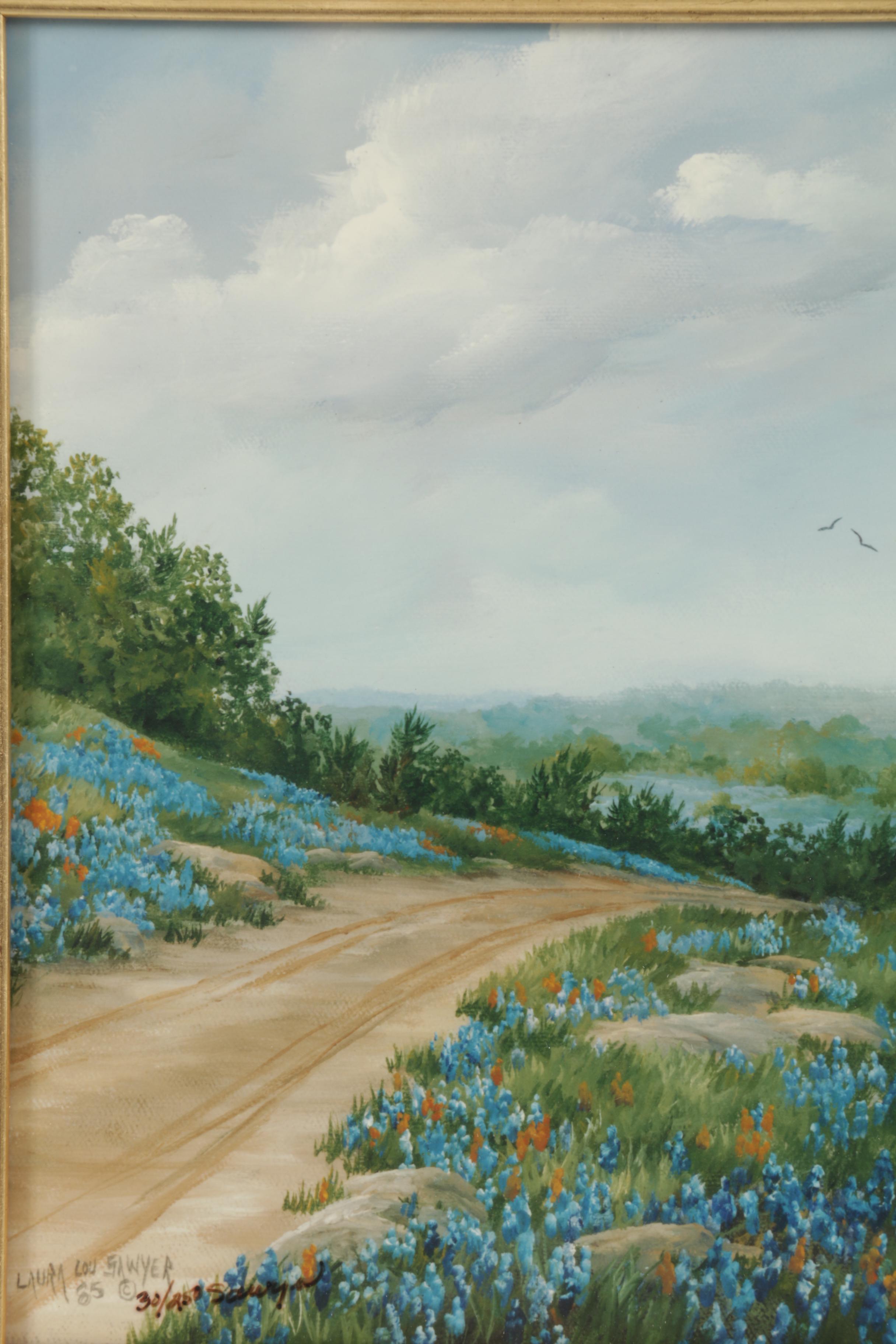 Laura Lou Sawyer Reproduction Prints Featuring "Blue bonnet Sunset"