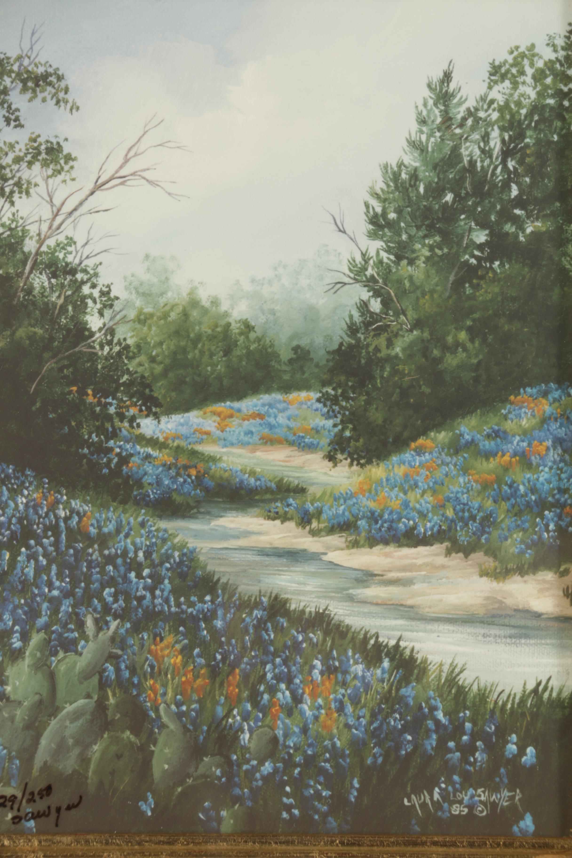 Laura Lou Sawyer Reproduction Prints Featuring "Blue bonnet Sunset"