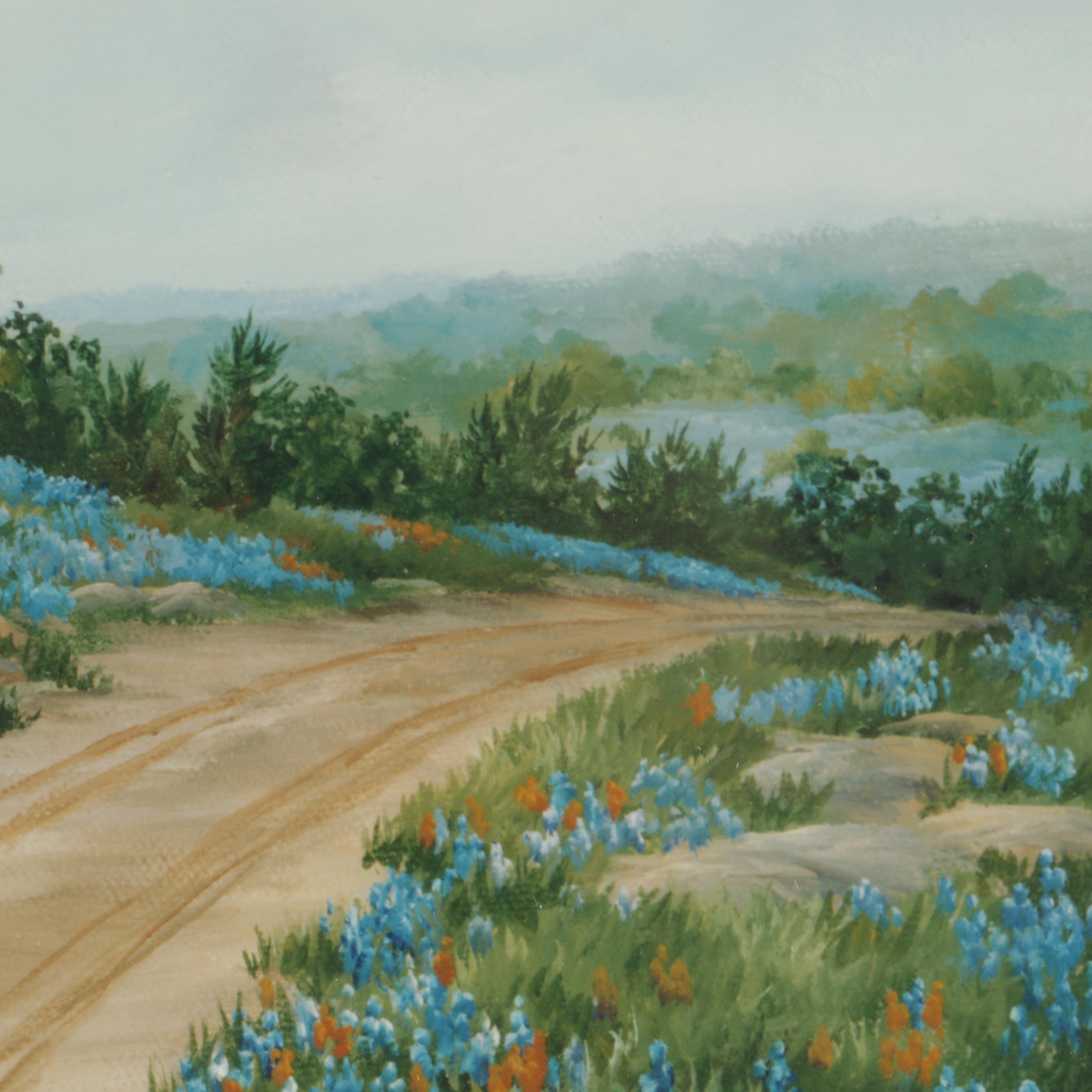 Laura Lou Sawyer Reproduction Prints Featuring "Blue bonnet Sunset"
