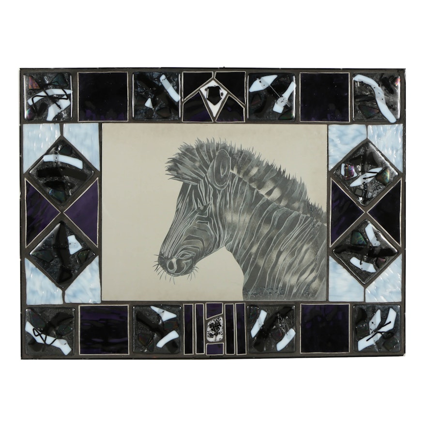 Art Glass Mirror with Etched Zebra