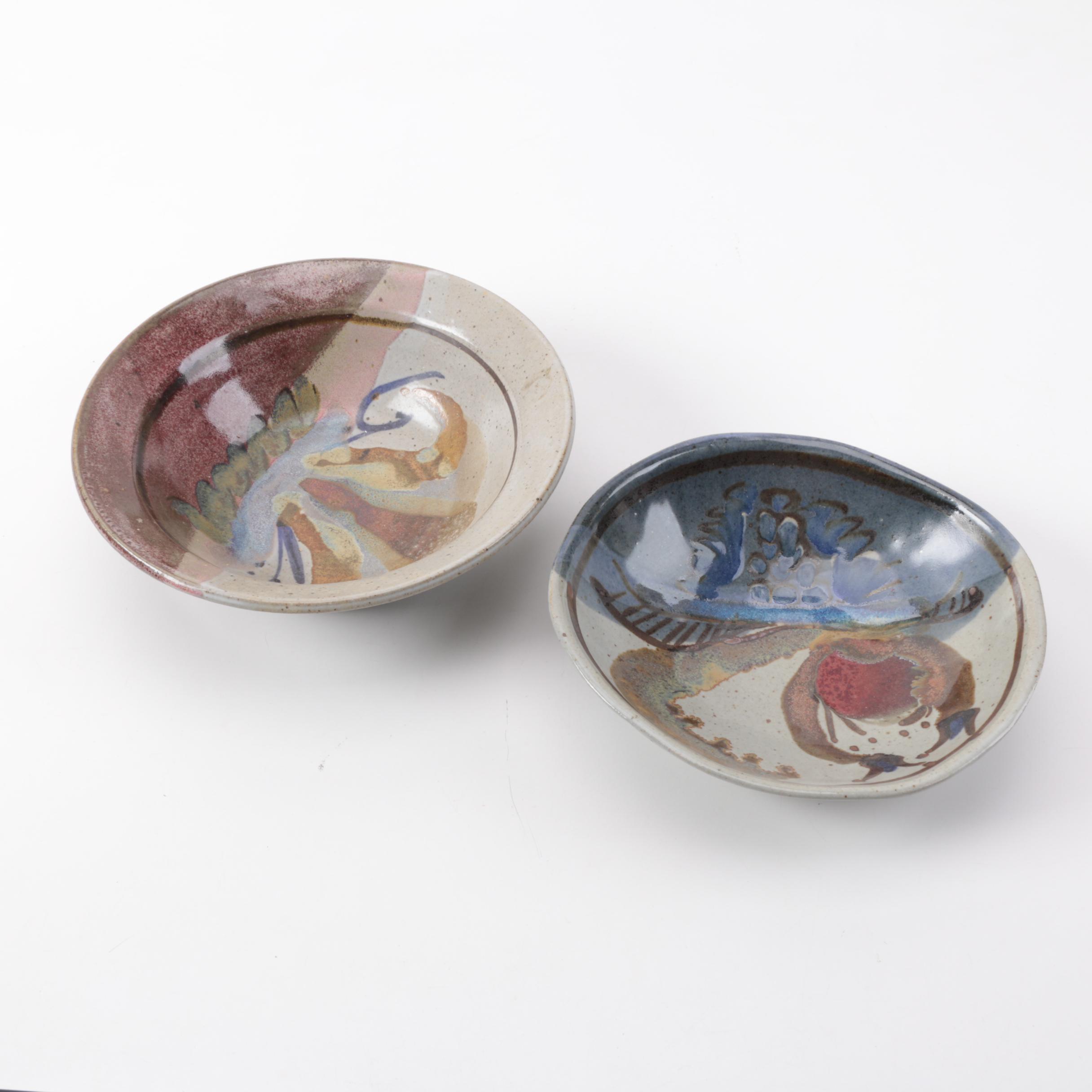 Signed Jerry Chapelle Hand Thrown Stoneware Bowls