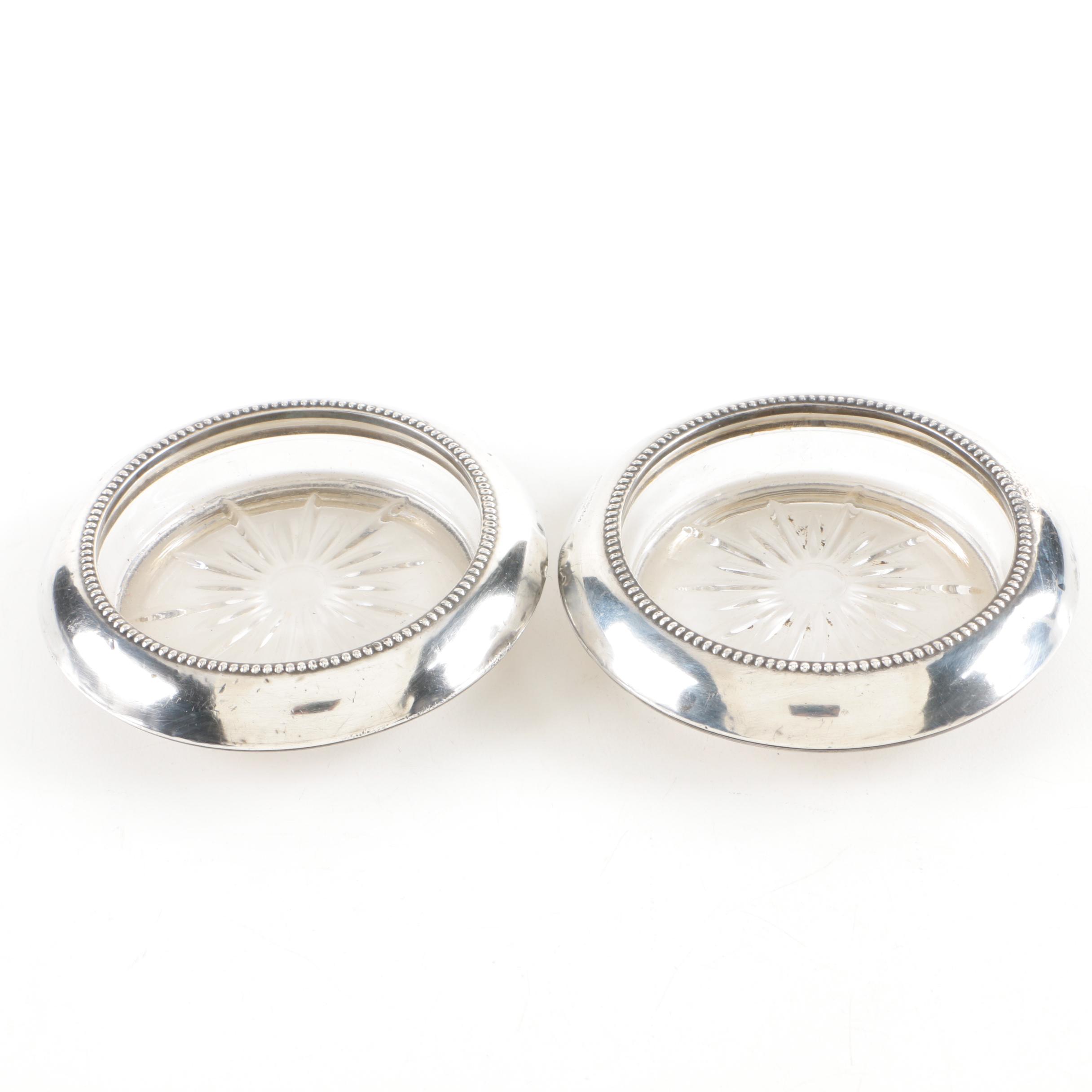 Frank M. Whiting & Co. Sterling Silver Rimmed Glass Coasters