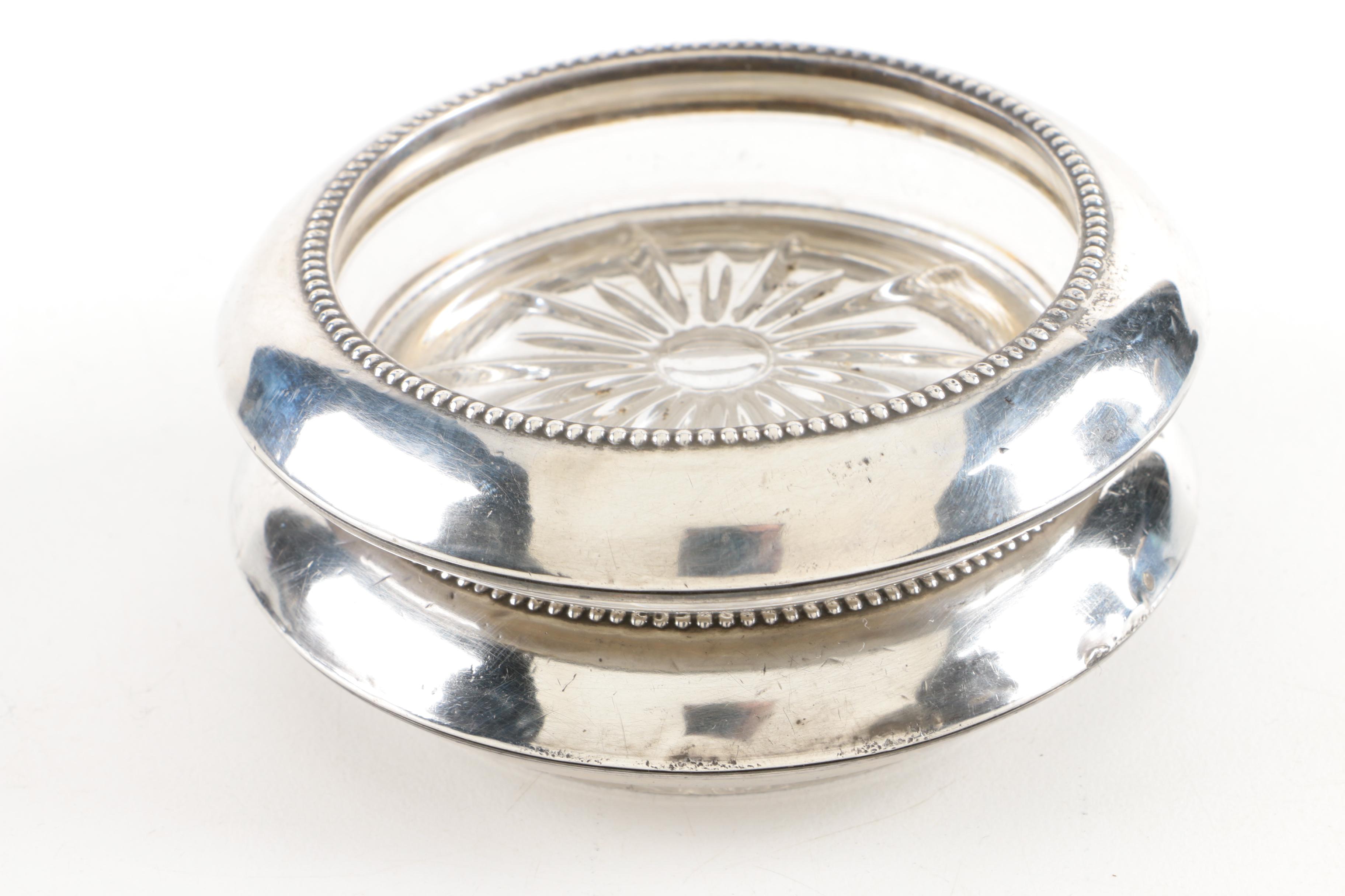 Frank M. Whiting & Co. Sterling Silver Rimmed Glass Coasters