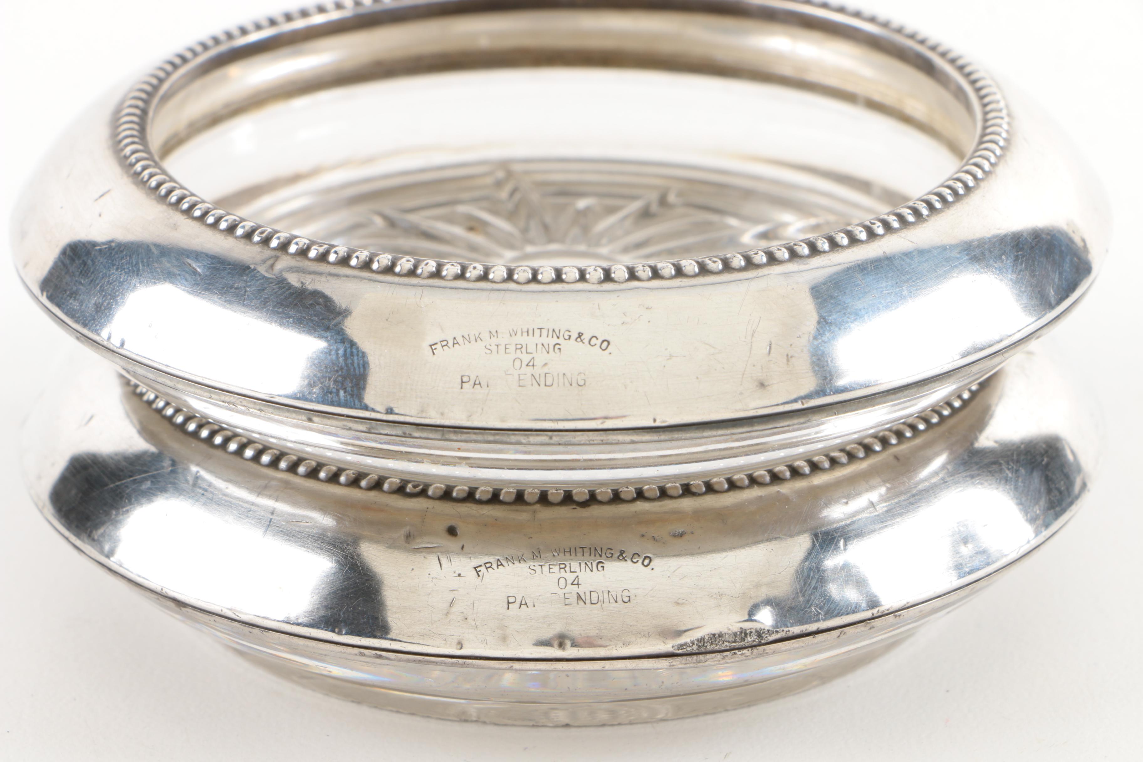 Frank M. Whiting & Co. Sterling Silver Rimmed Glass Coasters