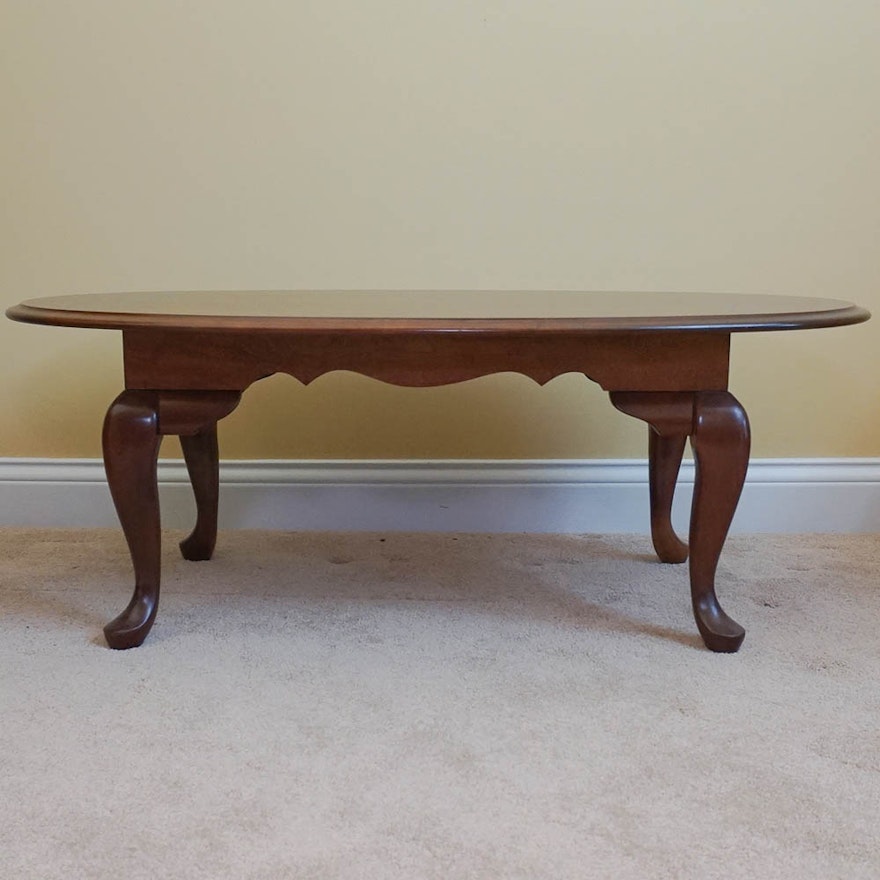 Queen Anne Style Walnut Oval Coffee Table