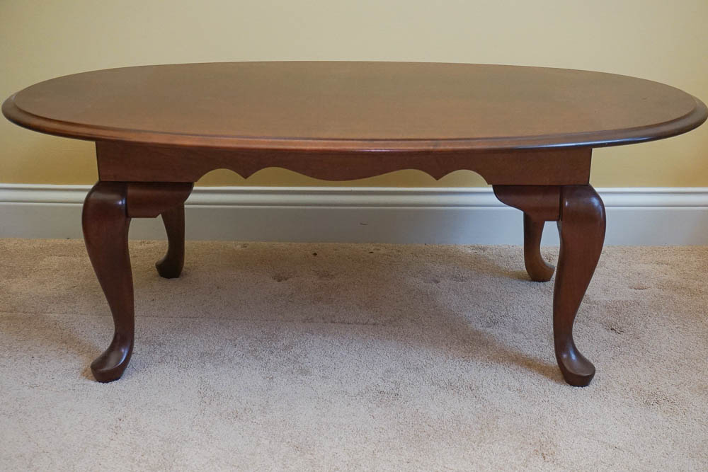 Queen Anne Style Walnut Oval Coffee Table