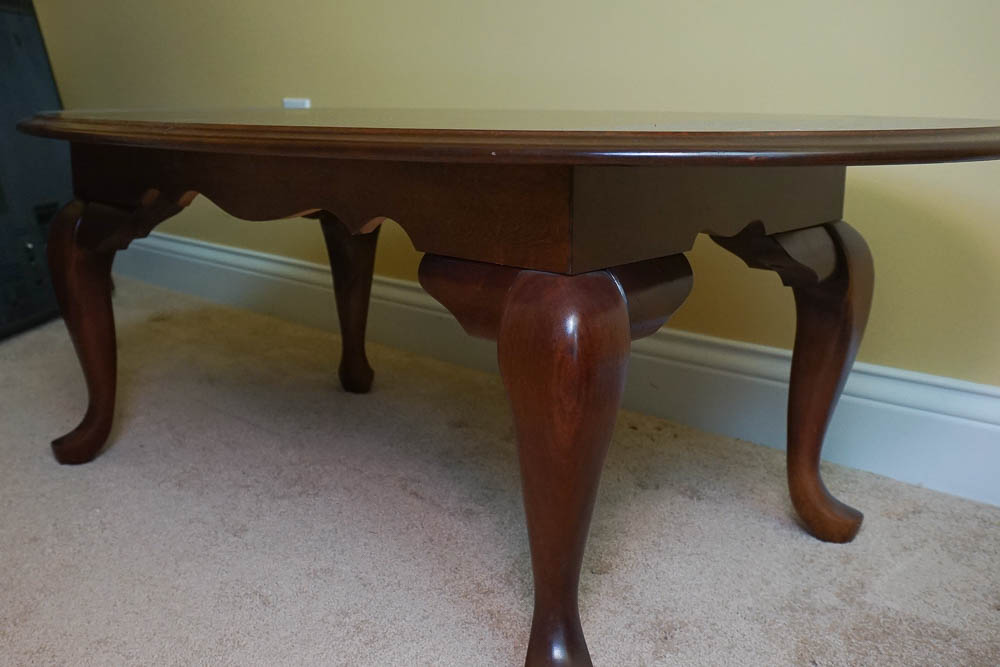 Queen Anne Style Walnut Oval Coffee Table