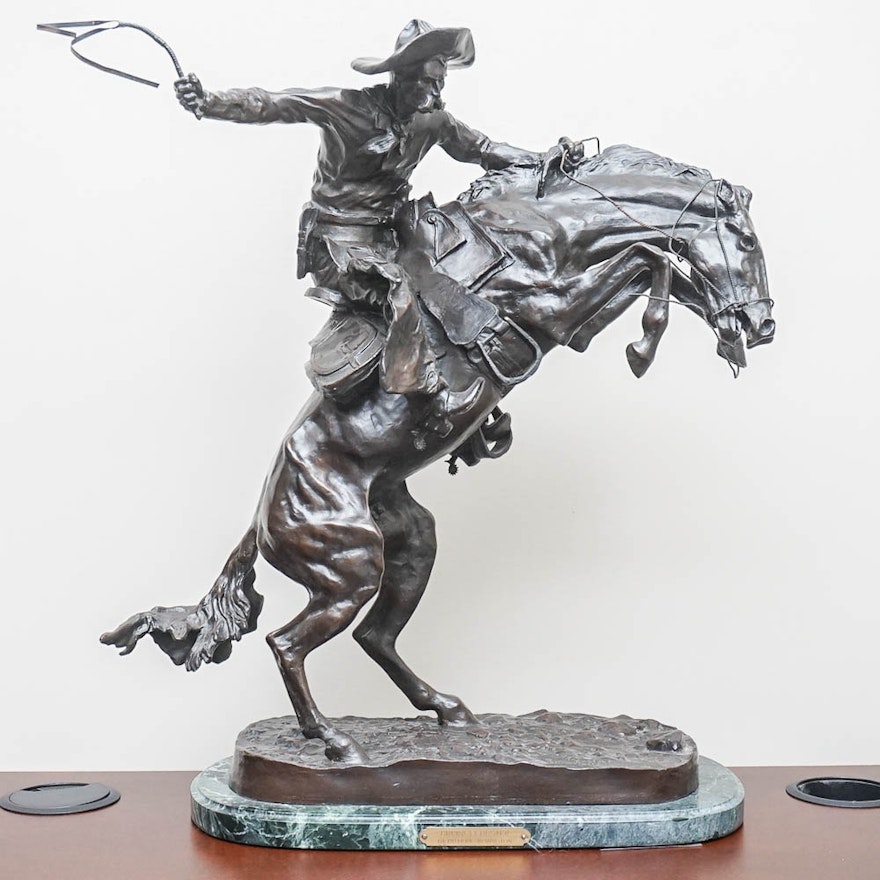 Bronze Reproduction Sculpture After Frederic Remington "Bronco Buster"