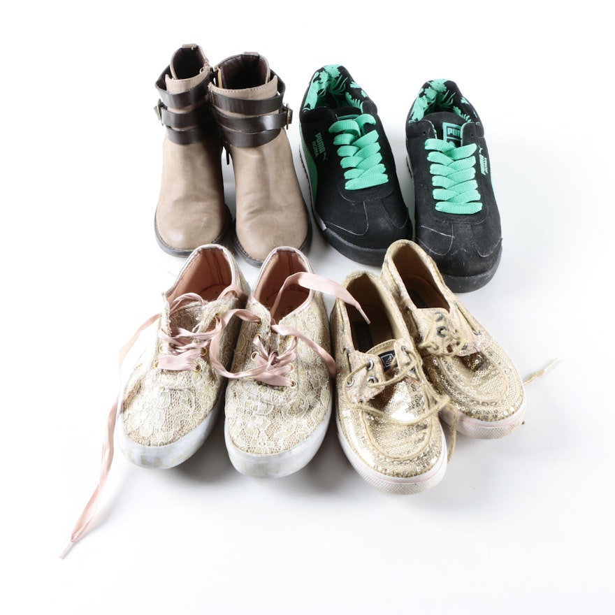 Girl's Footwear Including Puma, Sperry and Boot Heels