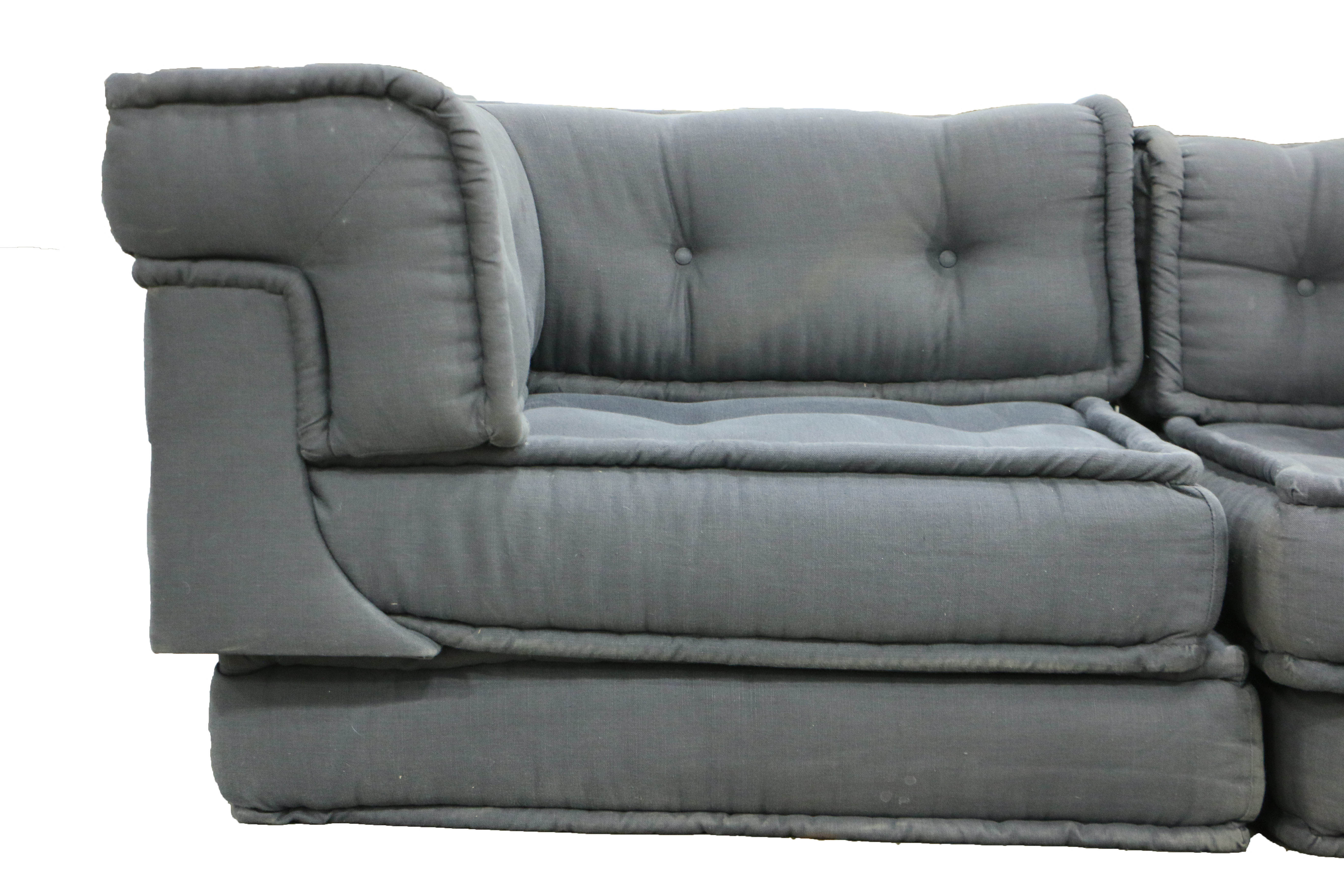Modernist Style Four-Piece Sectional Sofa in Grey, Button-Tufted Upholstery