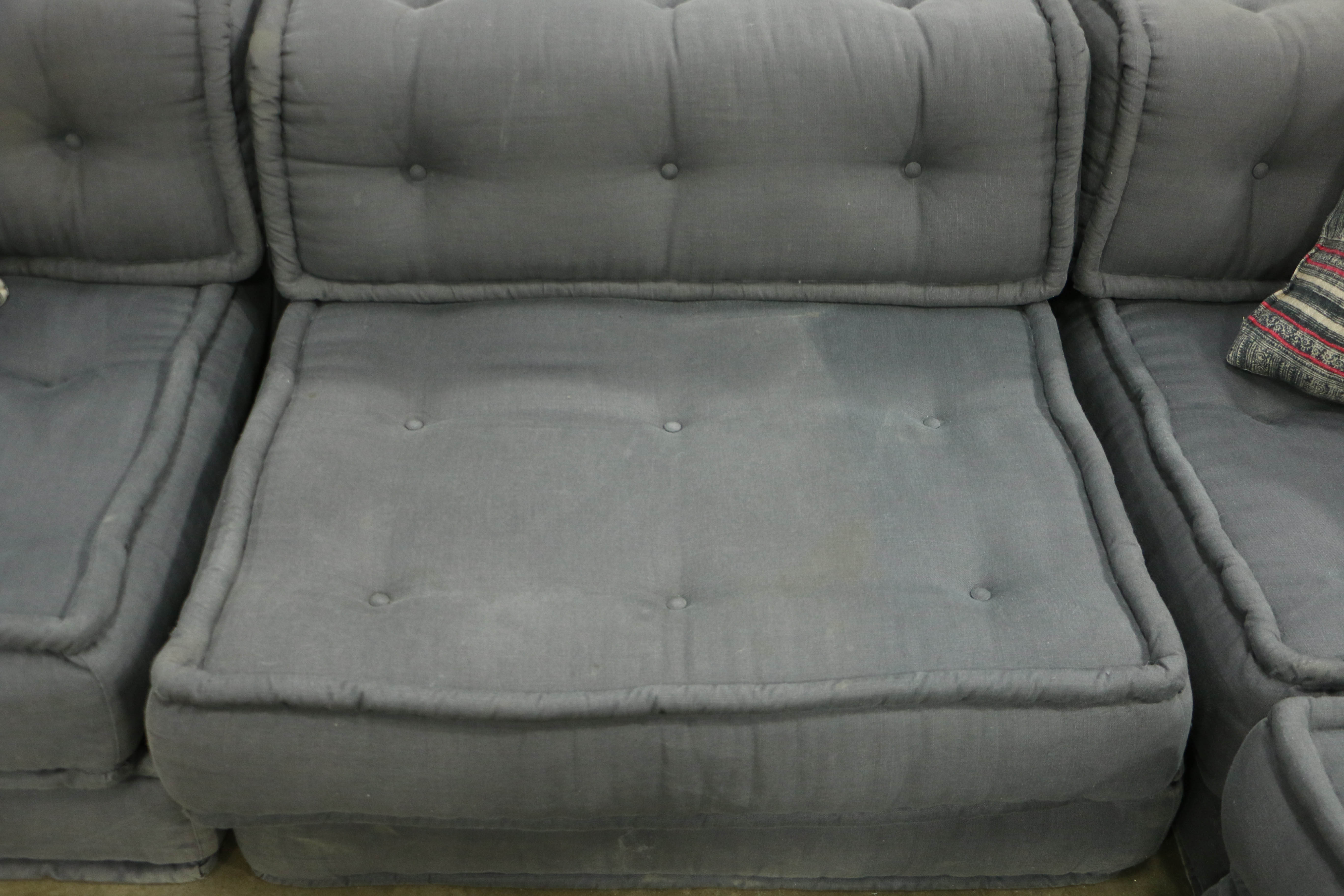 Modernist Style Four-Piece Sectional Sofa in Grey, Button-Tufted Upholstery