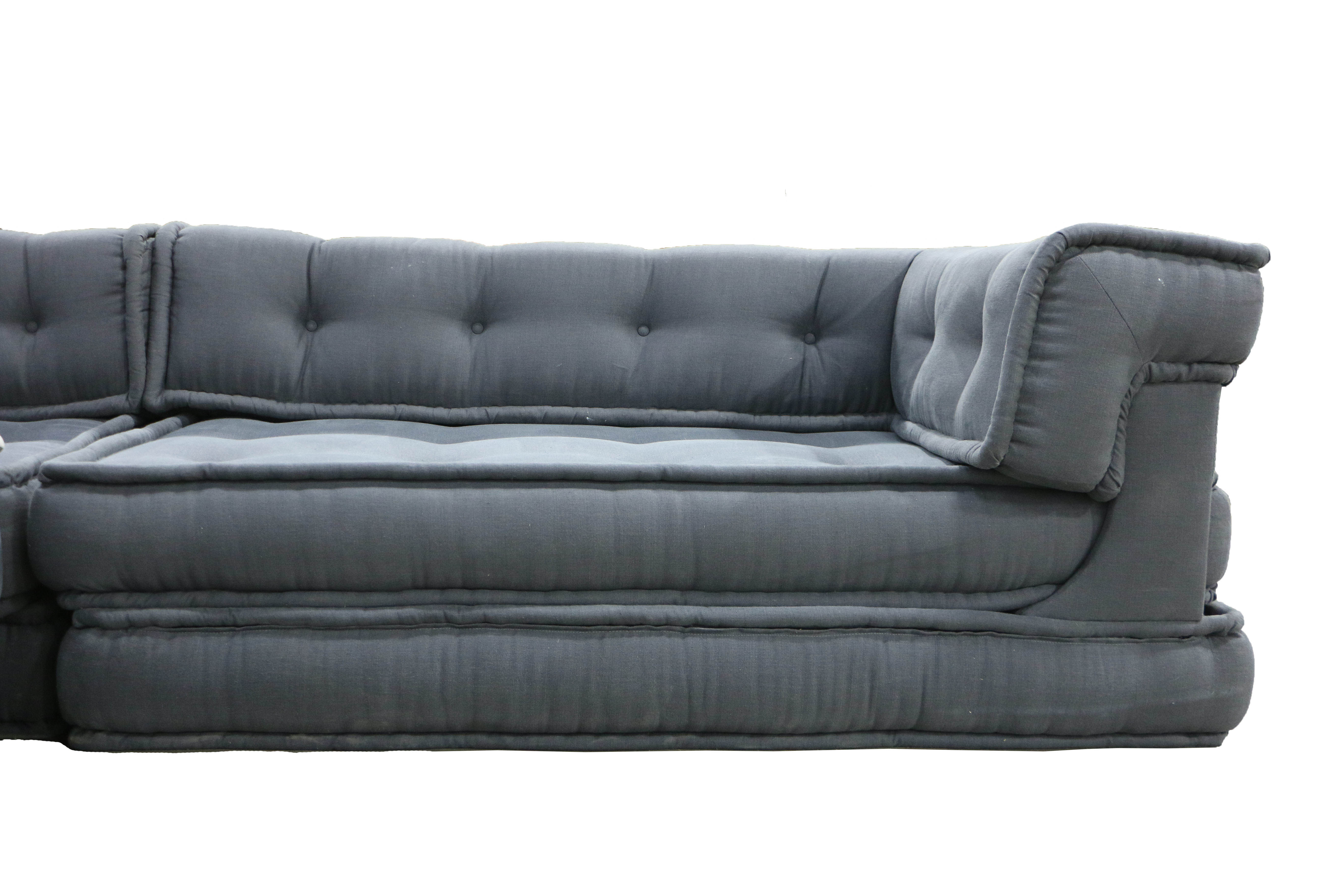 Modernist Style Four-Piece Sectional Sofa in Grey, Button-Tufted Upholstery