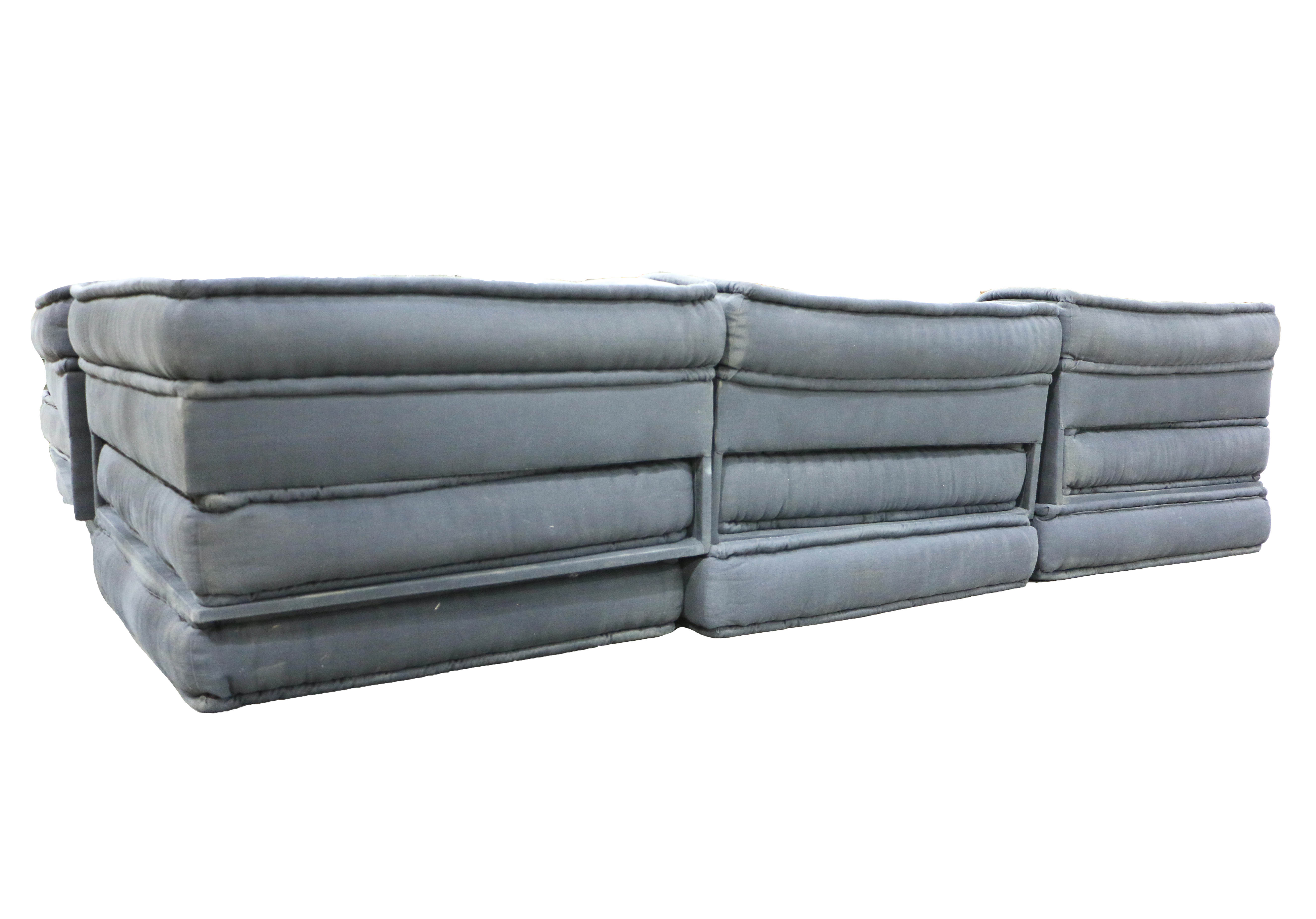 Modernist Style Four-Piece Sectional Sofa in Grey, Button-Tufted Upholstery