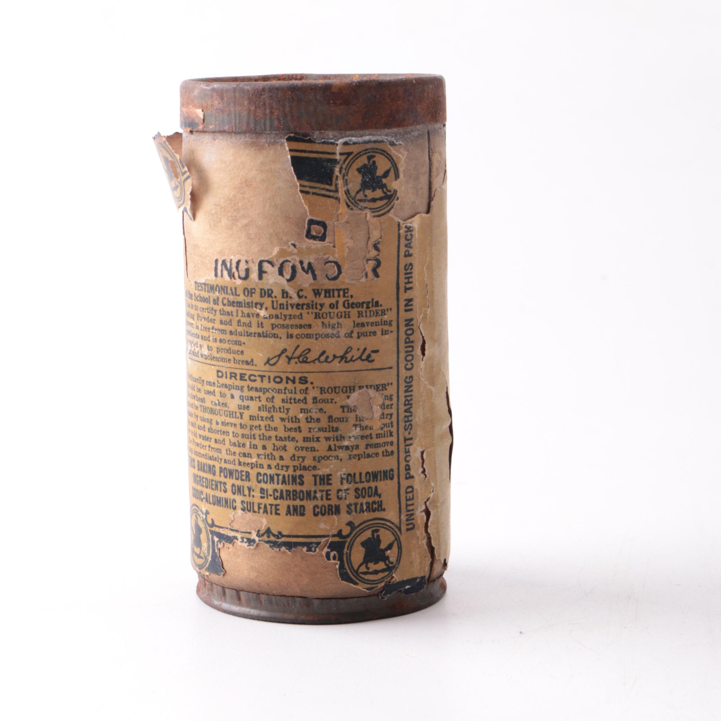 Teddy Roosevelt Themed Collectibles, Including Rough Riders Baking Powder Tin