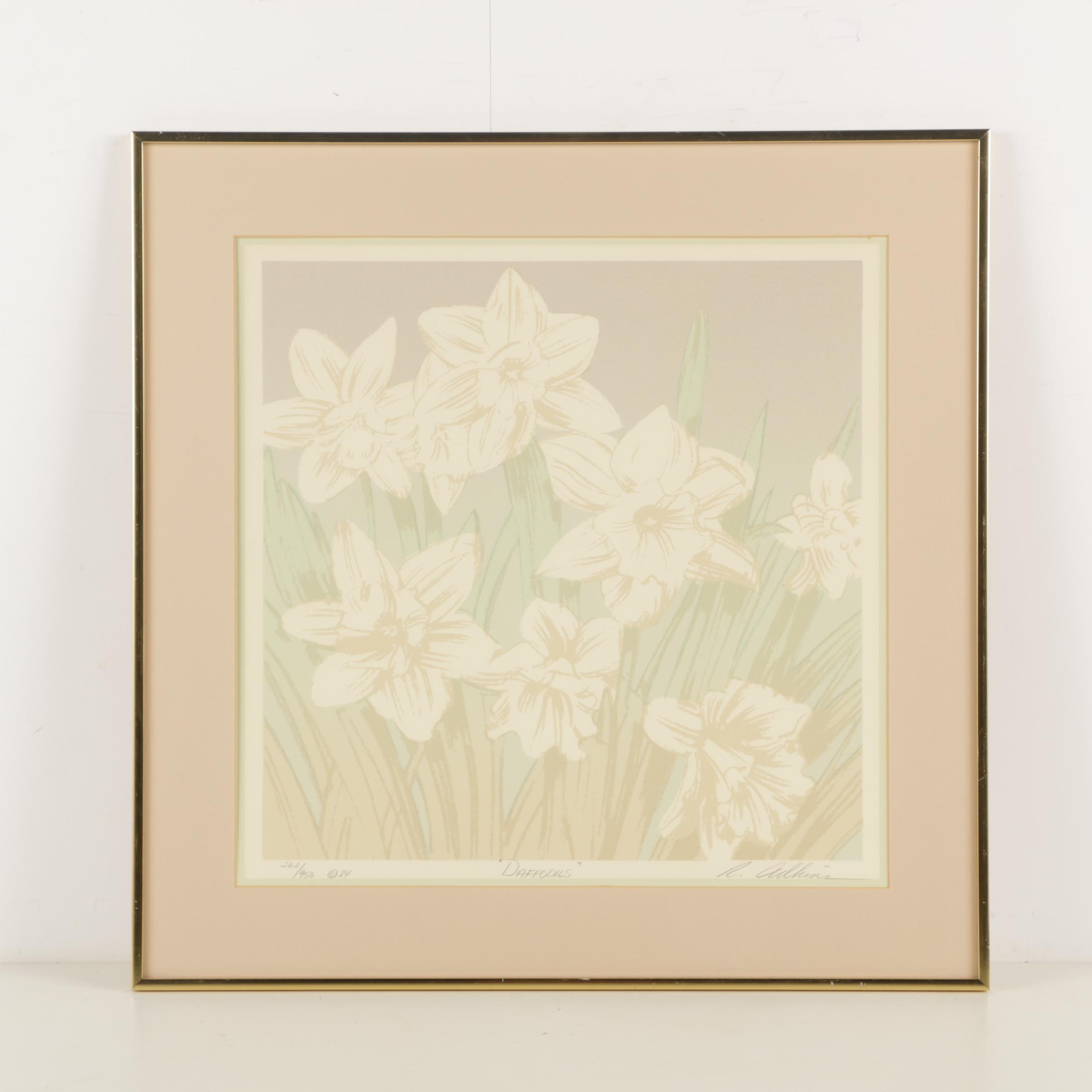 Roberta Adkins Limited Edition Color Lithograph "Daffodils"