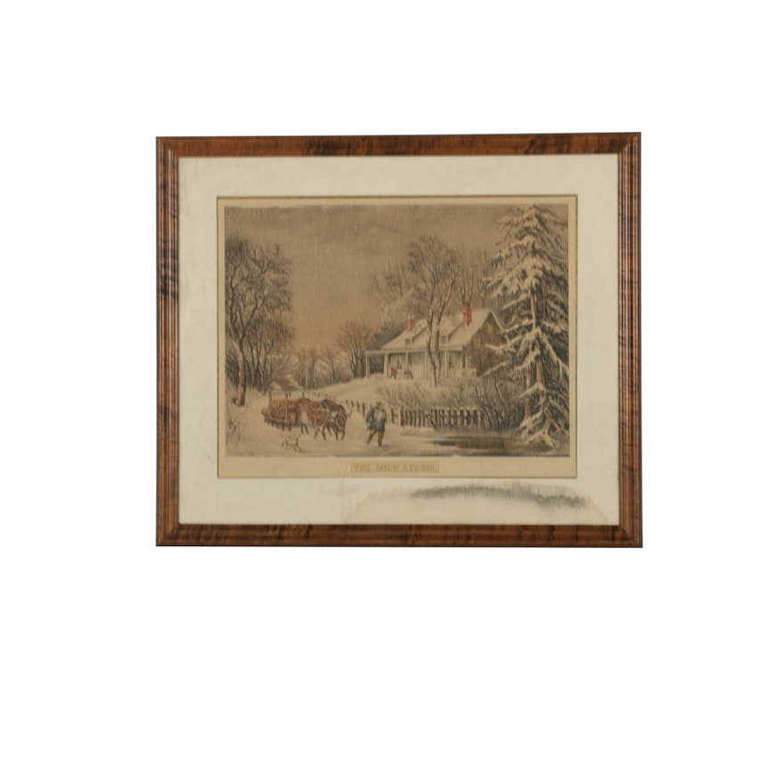 Hand-Colored Lithograph Prints on Paper After Currier & Ives "The Snow Storm"