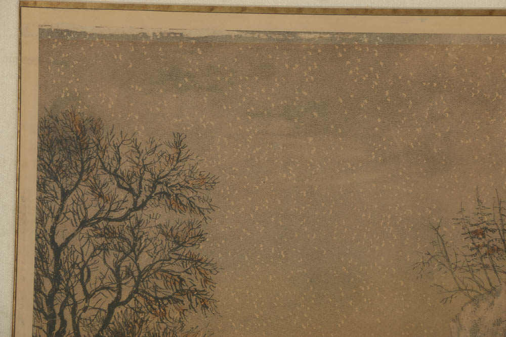 Hand-Colored Lithograph Prints on Paper After Currier & Ives "The Snow Storm"