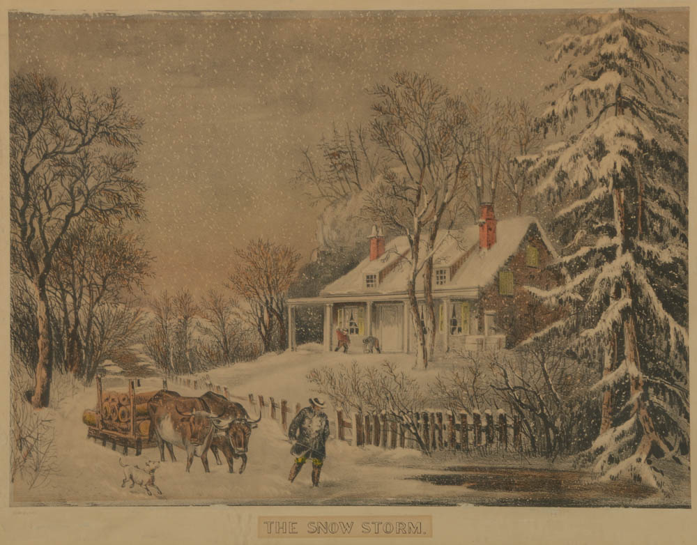 Hand-Colored Lithograph Prints on Paper After Currier & Ives "The Snow Storm"