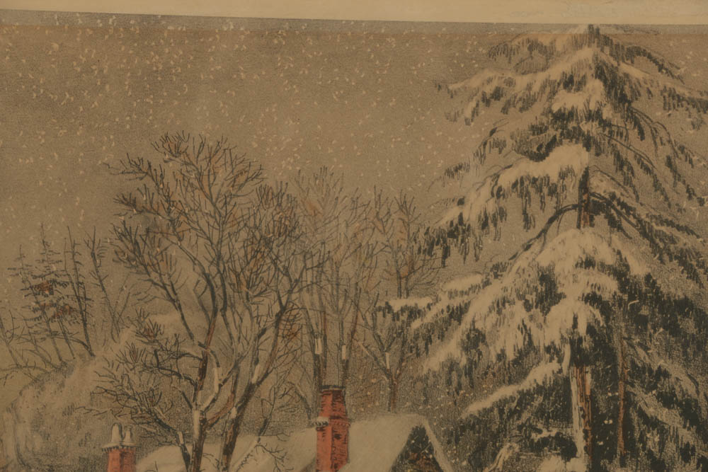 Hand-Colored Lithograph Prints on Paper After Currier & Ives "The Snow Storm"