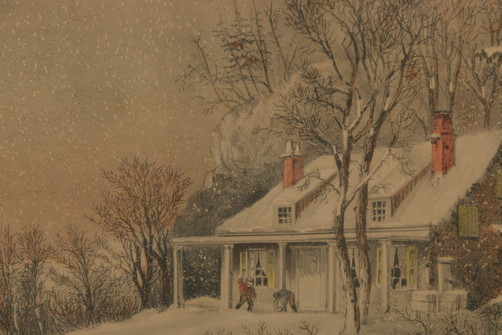Hand-Colored Lithograph Prints on Paper After Currier & Ives "The Snow Storm"