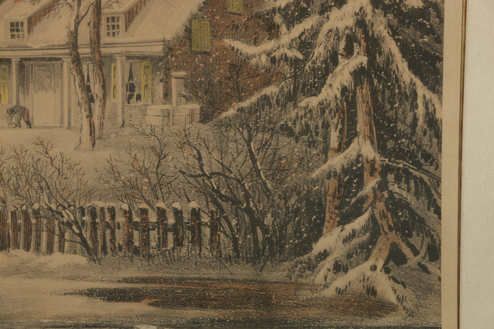Hand-Colored Lithograph Prints on Paper After Currier & Ives "The Snow Storm"