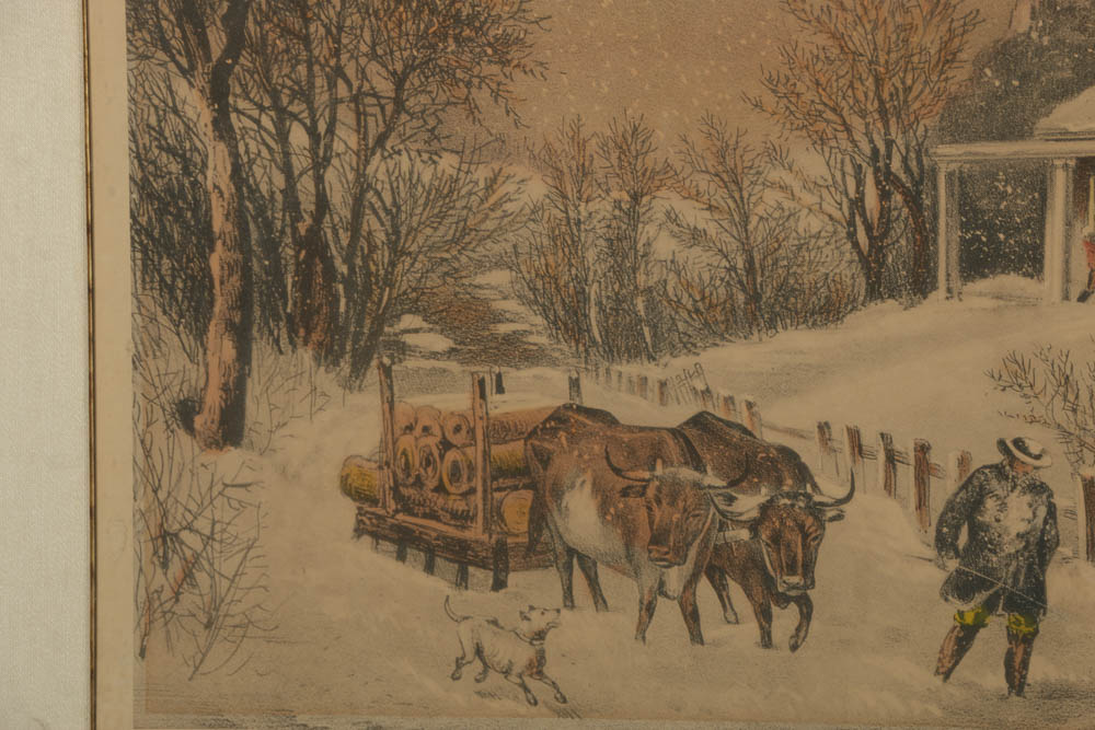 Hand-Colored Lithograph Prints on Paper After Currier & Ives "The Snow Storm"