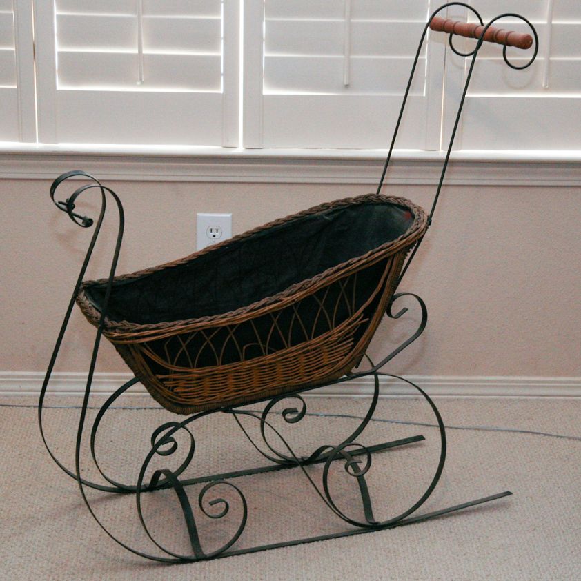 Pair of Baskets with Wrought Iron Sleigh Frame