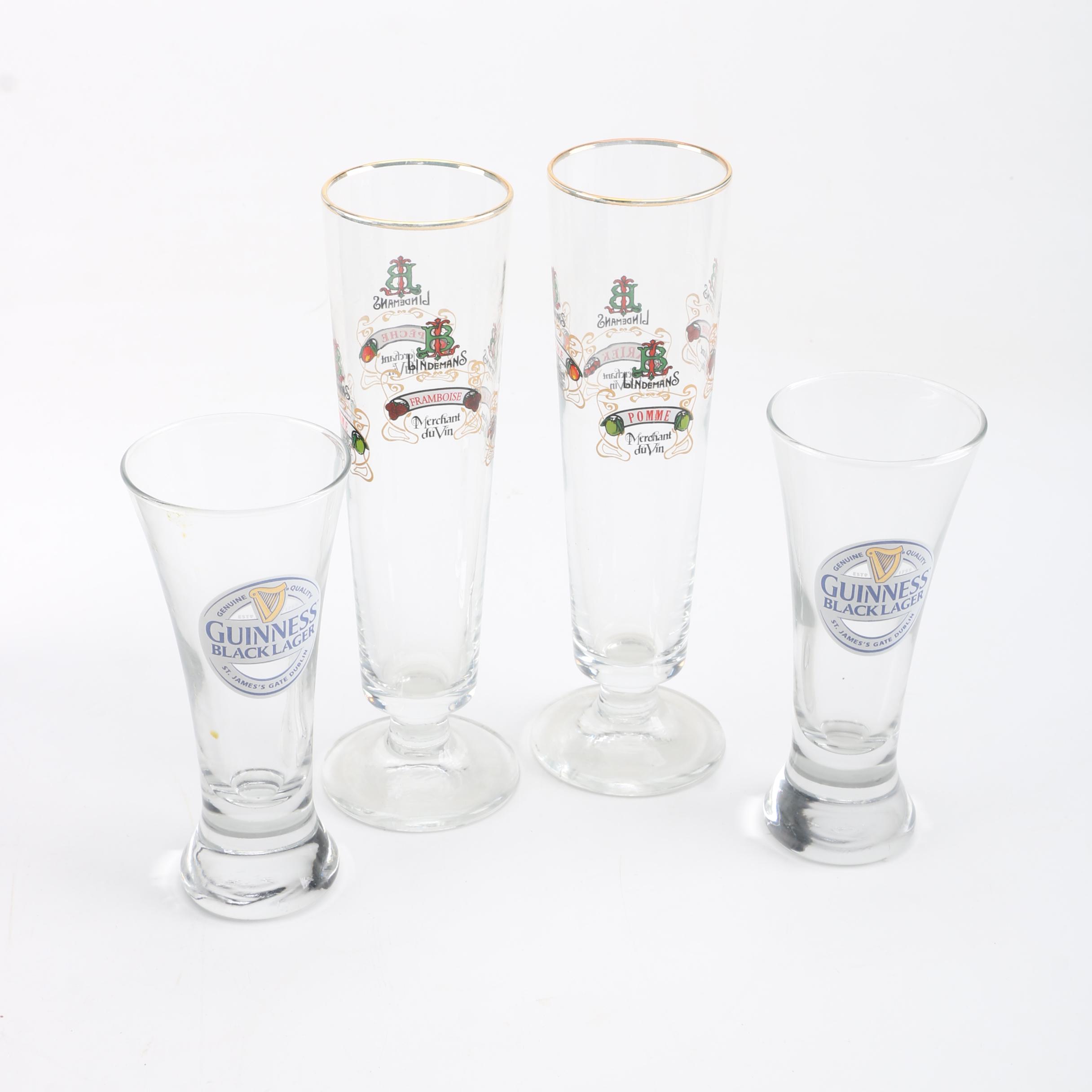 Guinness Advertised Pilsner Glasses and Tall Beer Glasses