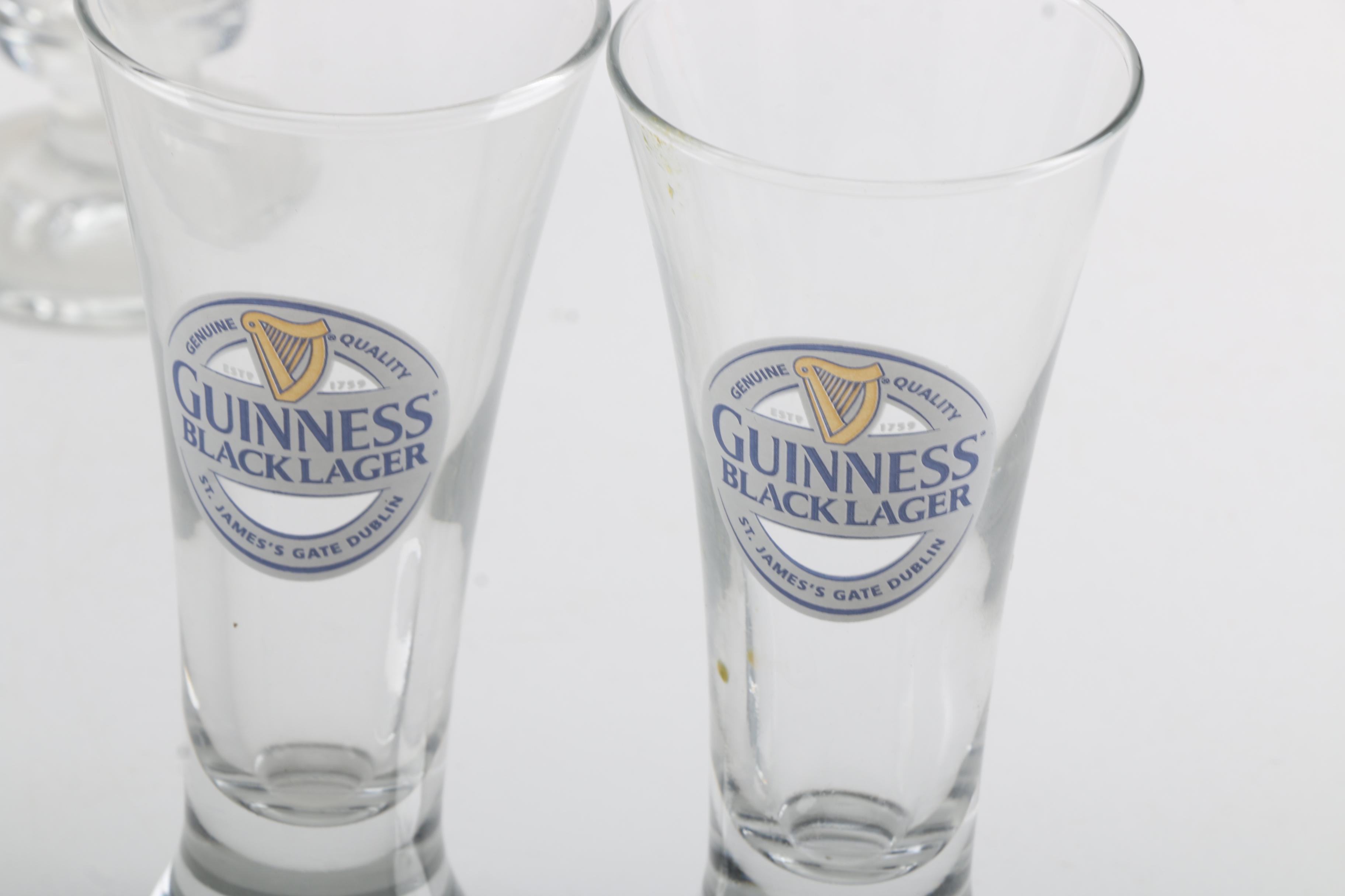 Guinness Advertised Pilsner Glasses and Tall Beer Glasses