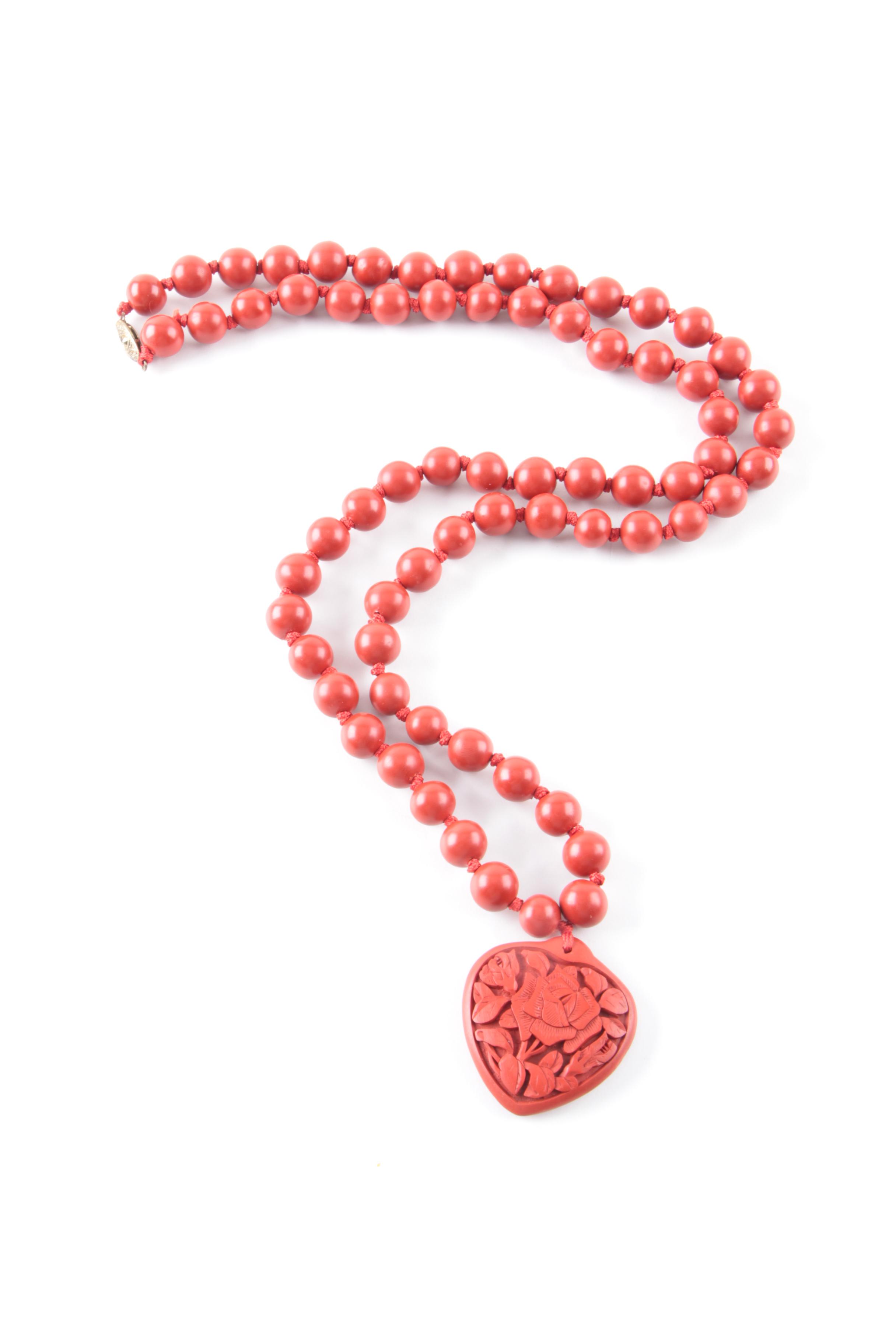 Cinnabar Bangle Bracelets and Necklace